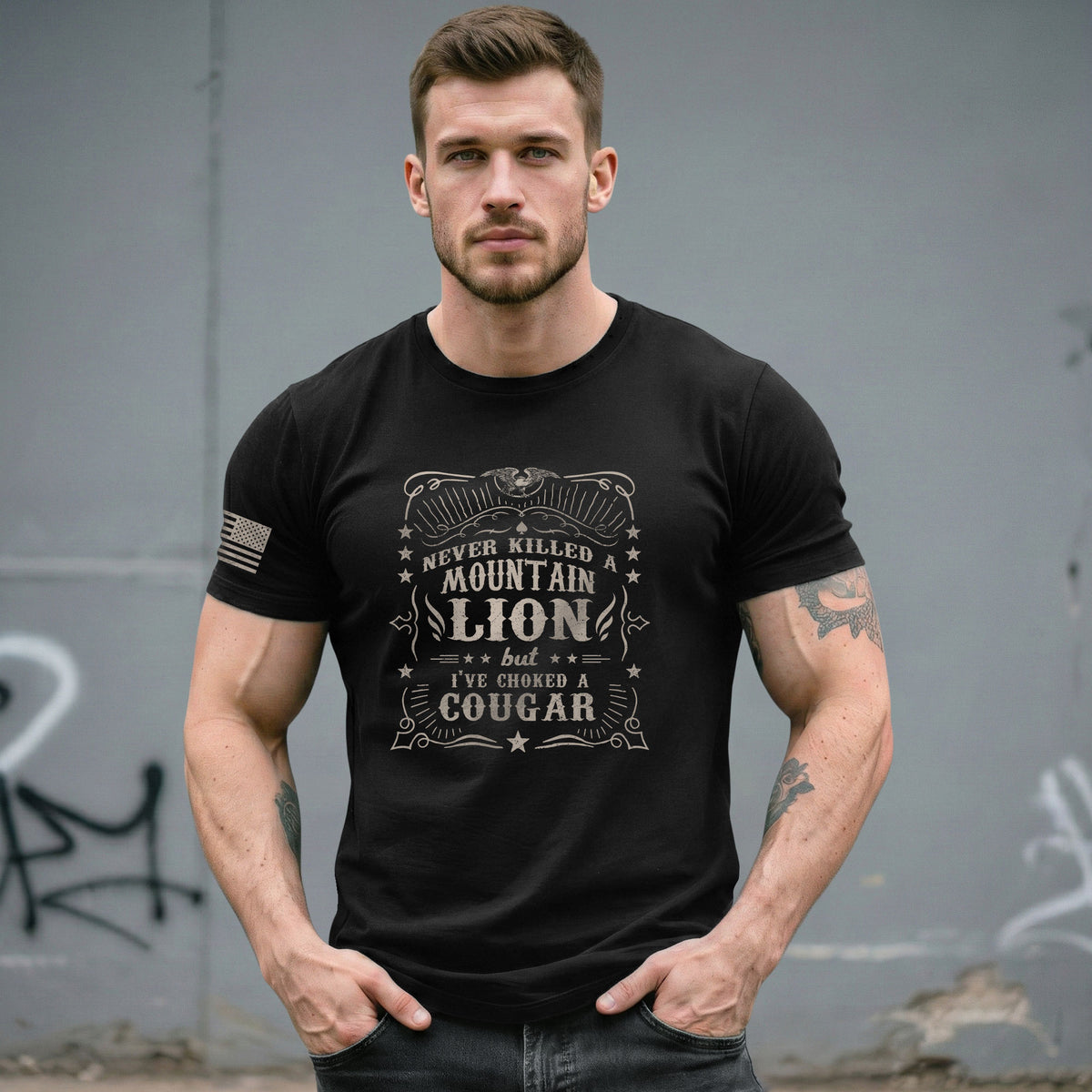 Never Killed A Mountain Lion But Ive Choked A Cougar Vintage Graphic T-Shirt Tee