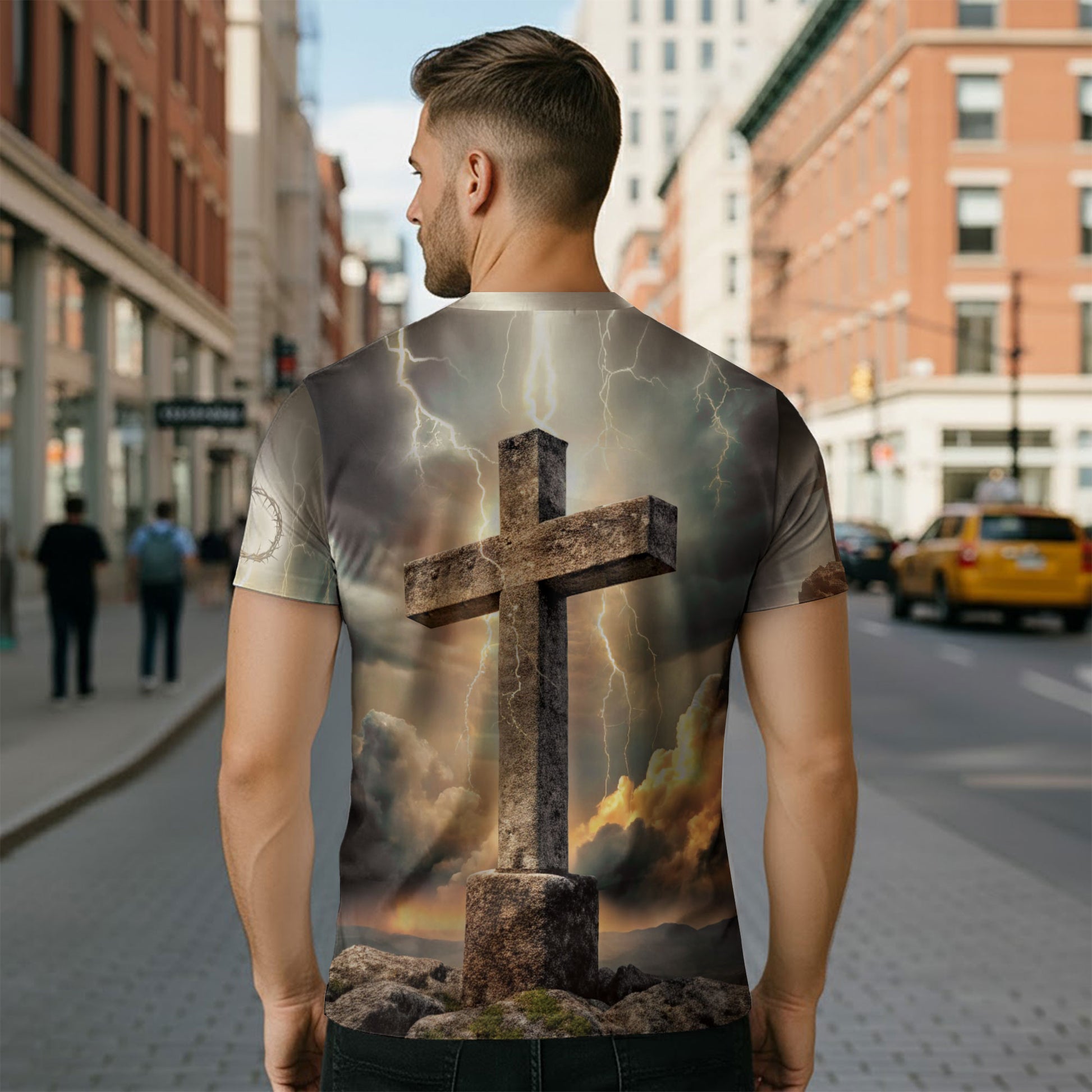 RustField Co Christian Tee Shirts - Jesus The Way The Truth The Life Lion and Cross Lightning, Freedom Shirts for Men - Rust Field Wear