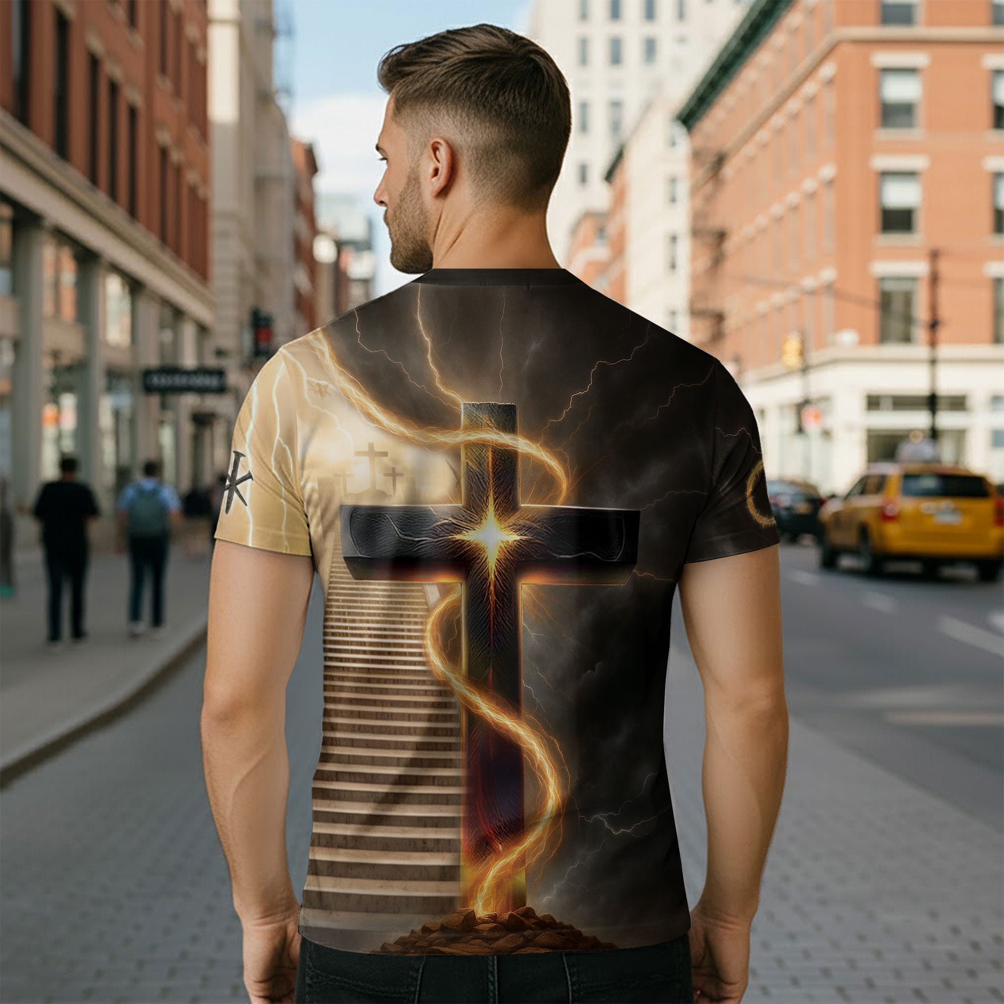 RustField Co Christian Tee Shirts - I Can Do All Things Through Christ Lion Cross Lightning, Freedom Shirts for Men - Rust Field Wear