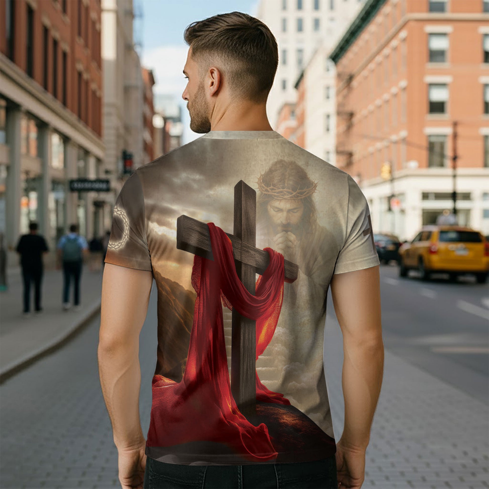 RustField Co Christian Tee Shirts - Faith Over Fear Jesus Lion and Cross, Freedom Shirts for Men - Rust Field Wear