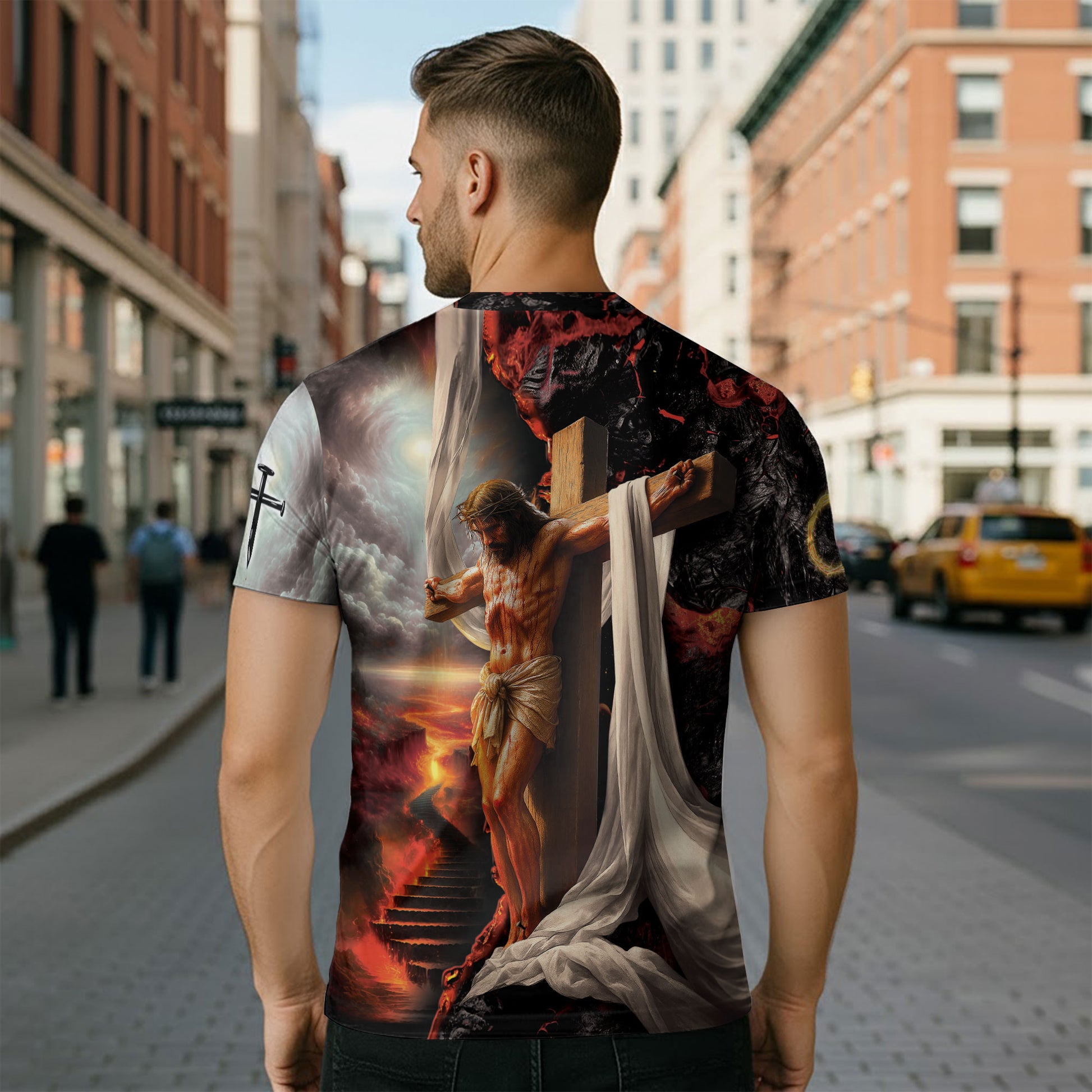 Lion and Fiery Cross Faith Over Fear - Christian Tee Shirts for Men, Freedom Shirts, RustField Co - Rust Field Wear