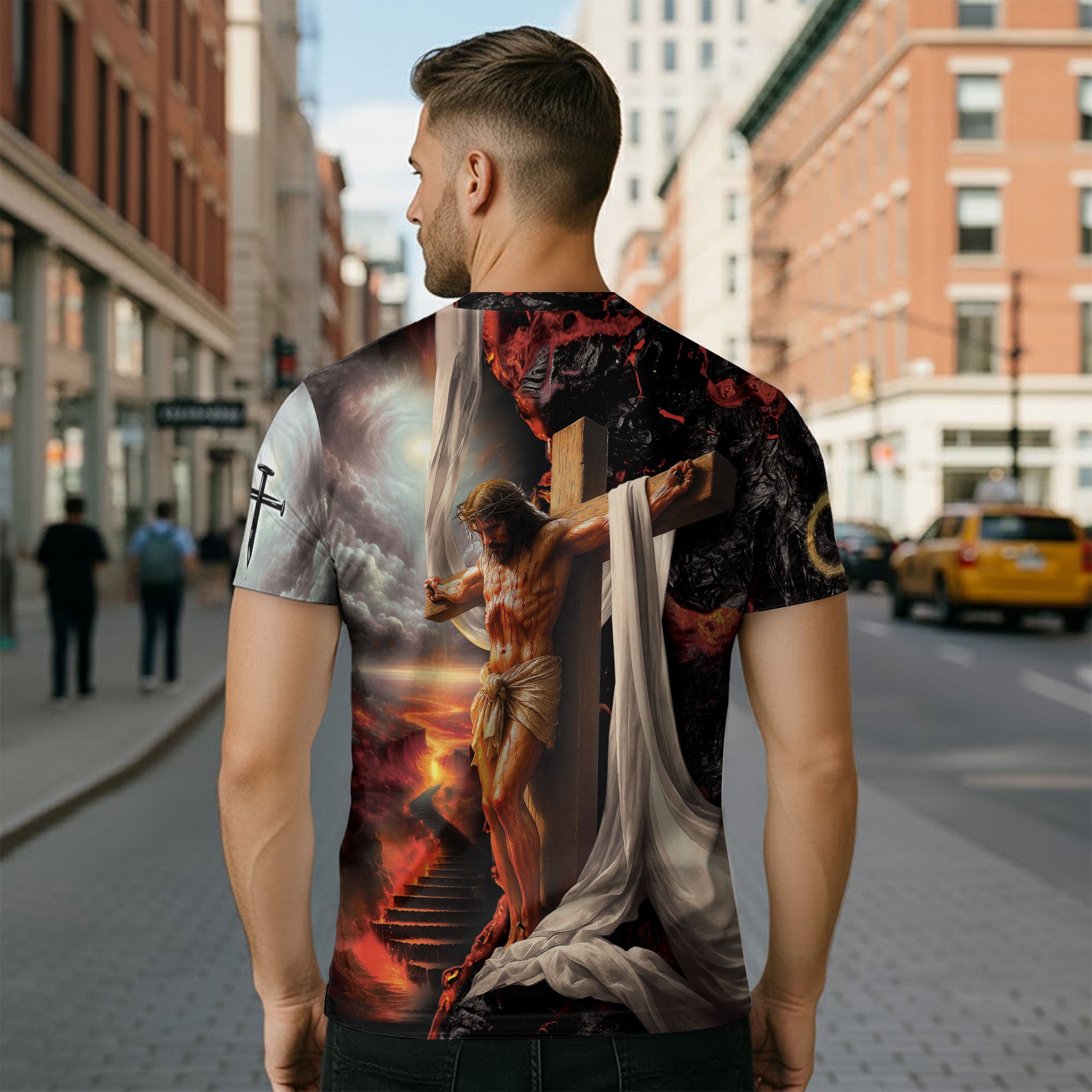 Lion and Fiery Cross Faith Over Fear - Christian Tee Shirts for Men, Freedom Shirts, RustField Co - Rust Field Wear