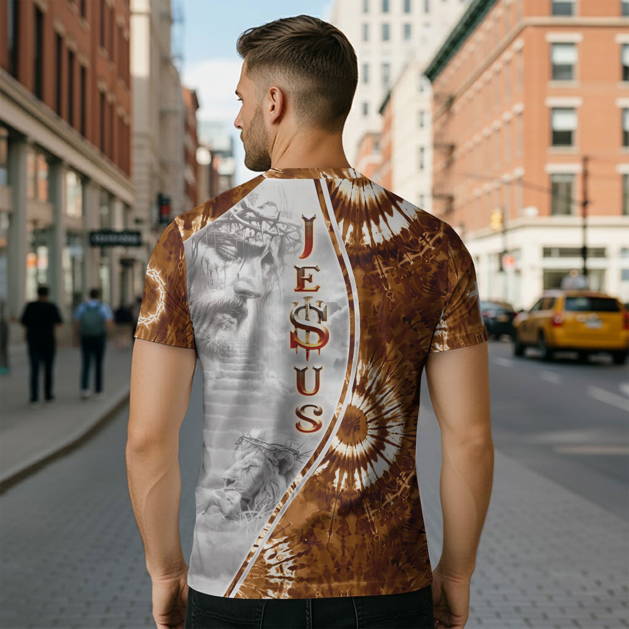 Christian Tee Shirts for Men, RustField Co - Faith Over Fear Lion and Jesus Cross, Freedom Shirts - Rust Field Wear
