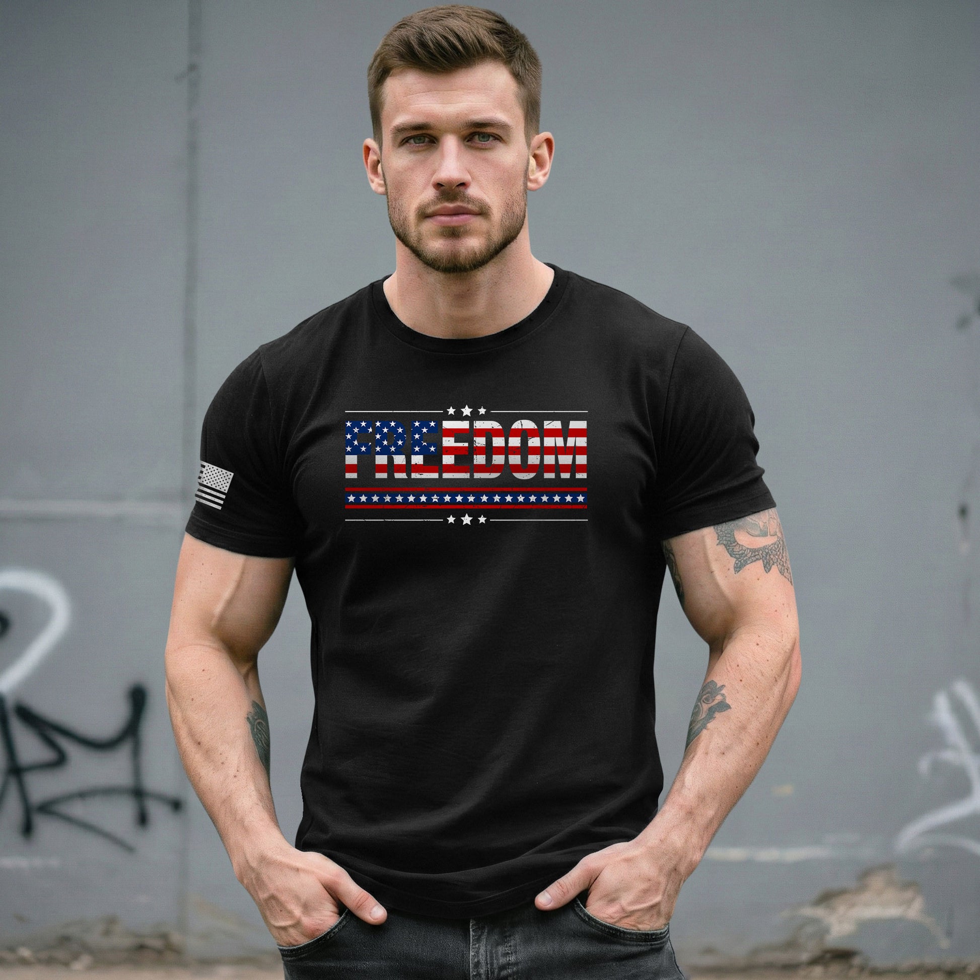 Patriotic T Shirts, Freedom American Flag Stars and Stripes Patriotic - Freedom Shirts for Men - Rust Field Wear