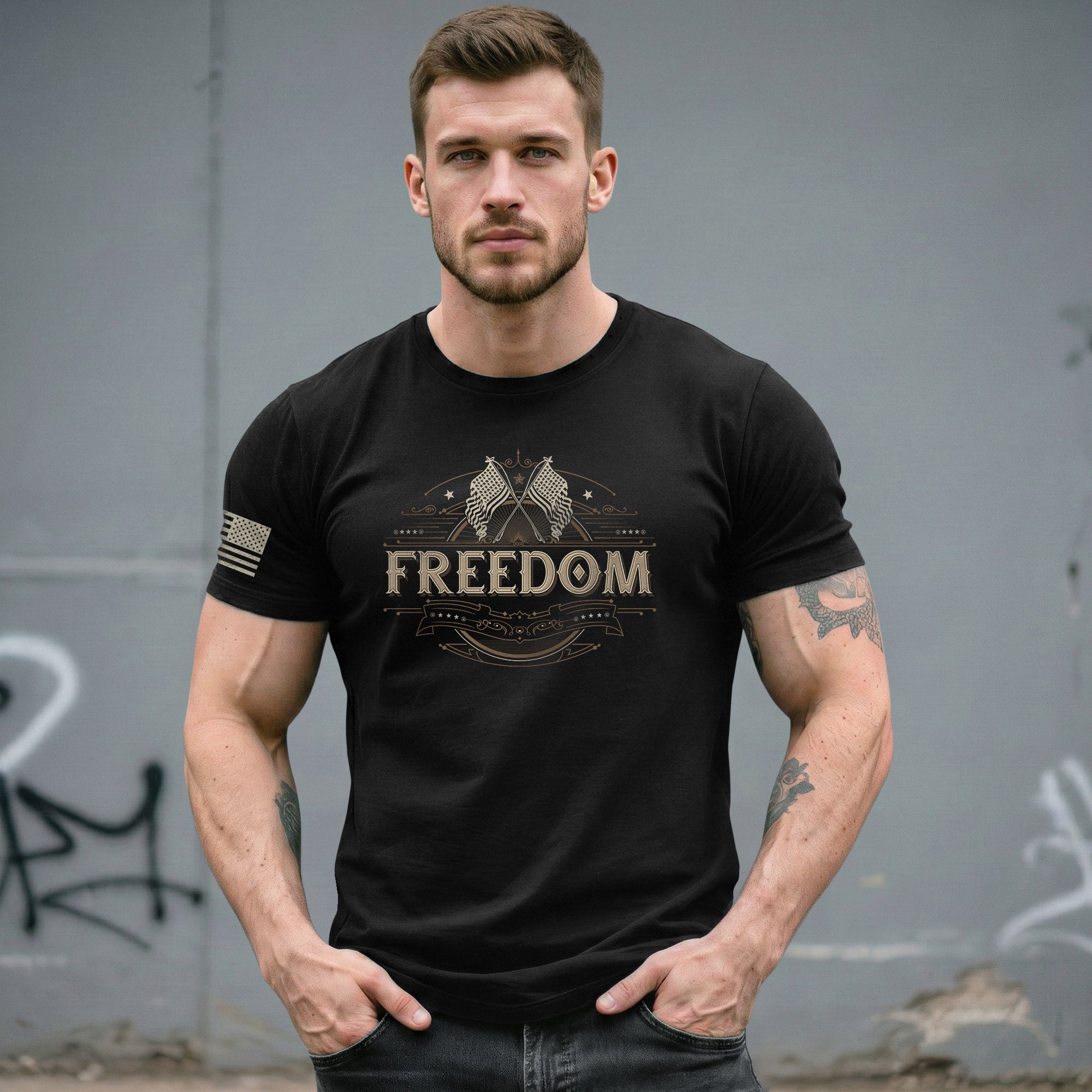 Freedom T Shirt, Freedom Heritage Patriotic American Flag Tribute - Freedom Shirts for Men - Rust Field Wear