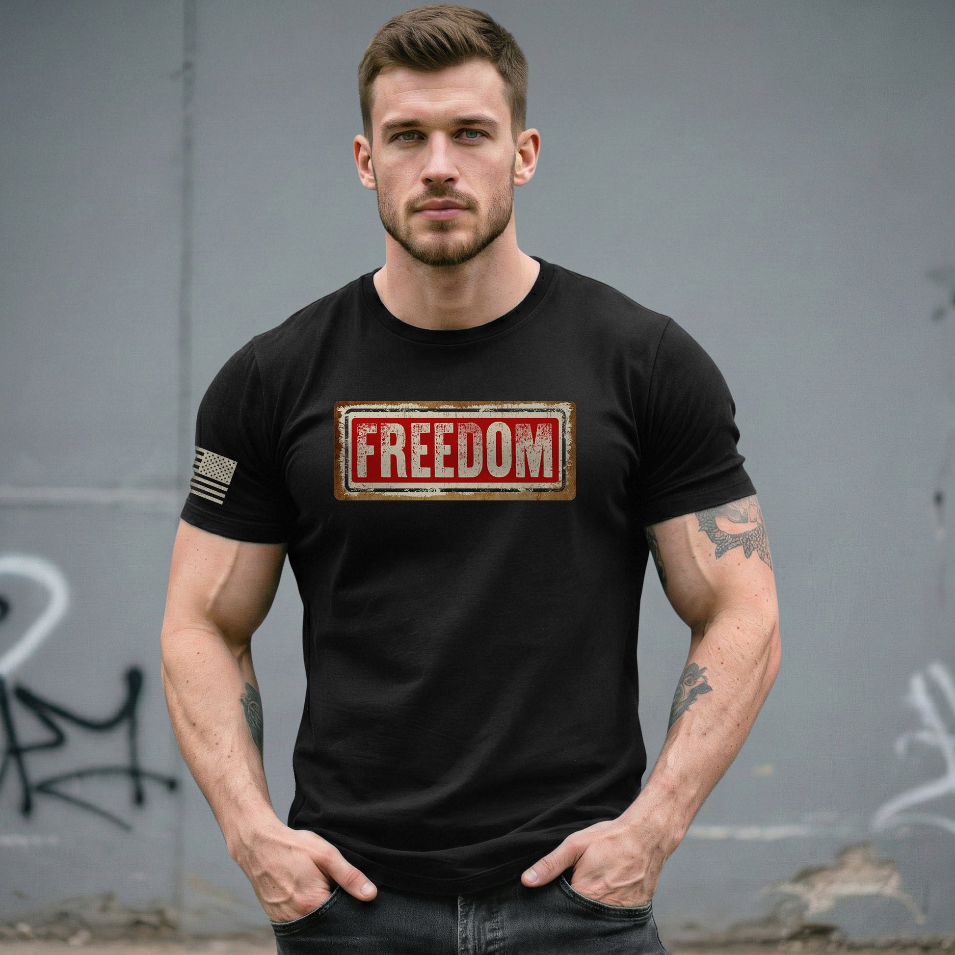Patriotic T Shirts, Freedom Sign Patriotic Tribute - Freedom Shirts for Men - Rust Field Wear