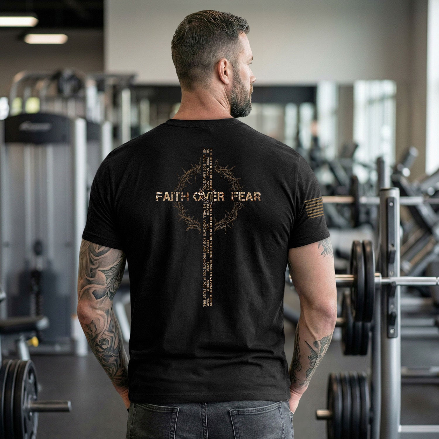 Faith Over Fear Crown of Thorns Cross with Scripture Quote, Christian Tee Shirts - Faith Shirts for Men - Rust Field Wear