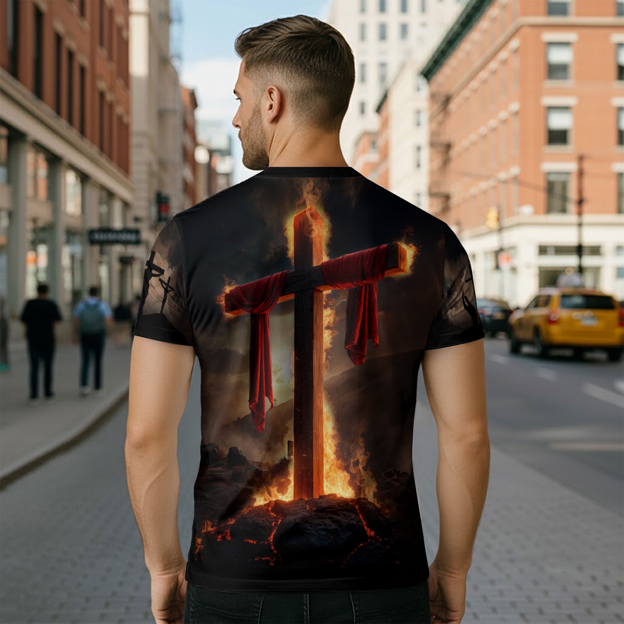 RustField Co, I Can Do All Things Through Christ Lion of Judah Cross Fire - Christian Tee Shirts for Men, Freedom Shirts - Rust Field Wear