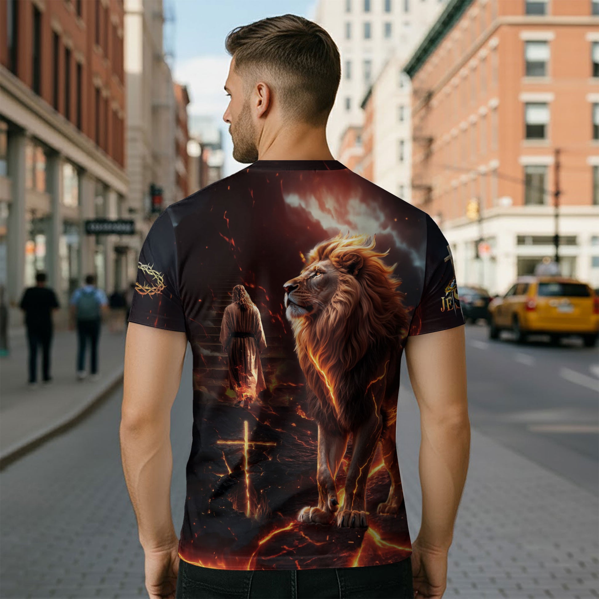 Christian Tee Shirts for Men, RustField Co - Faith Over Fear Lion of Judah Cross, Freedom Shirts - Rust Field Wear