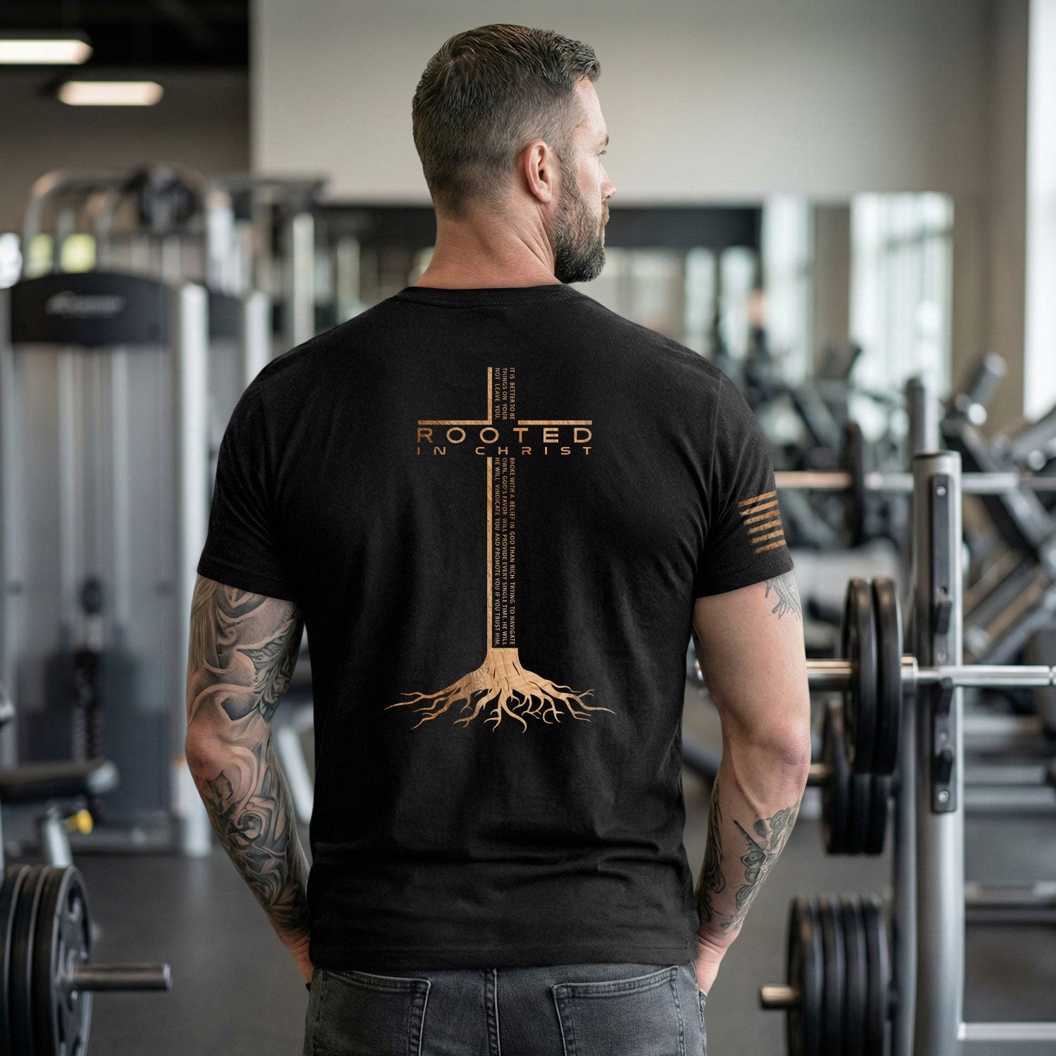 Rooted In Christ Scripture Cross Back Print Christian - Christian Tee Shirts, Christian Shirts for Men - Rust Field Wear