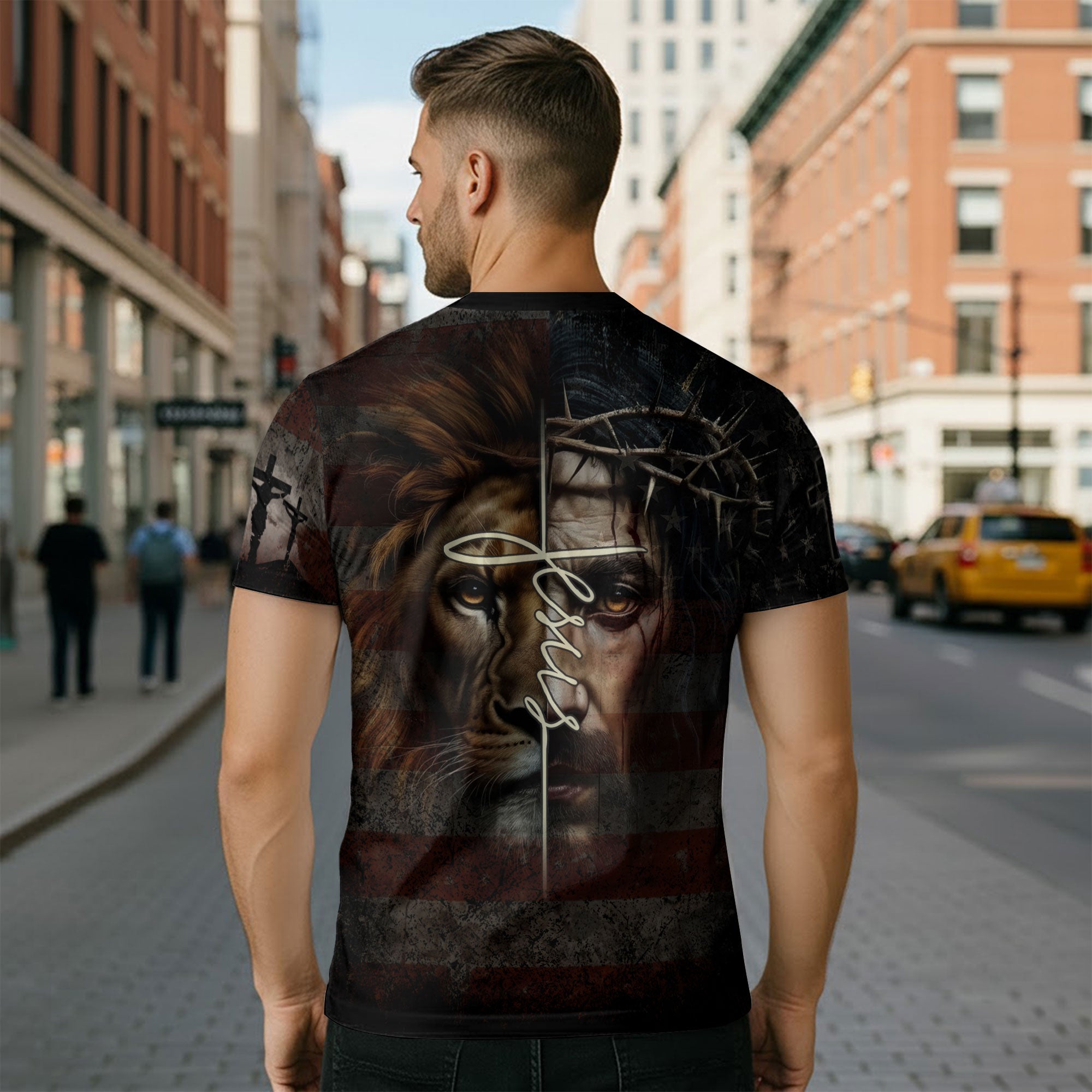 RustField Co Christian Tee Shirts - I Can Do All Things Through Christ Cross American Flag Jesus Lion, Freedom Shirts for Men - Rust Field Wear