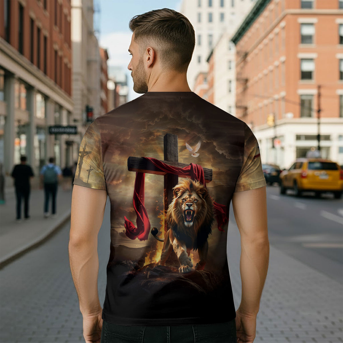 Faith Over Fear Lion Cross Sunset - RustField Co Freedom Shirts, Christian Tee Shirts for Men - Rust Field Wear