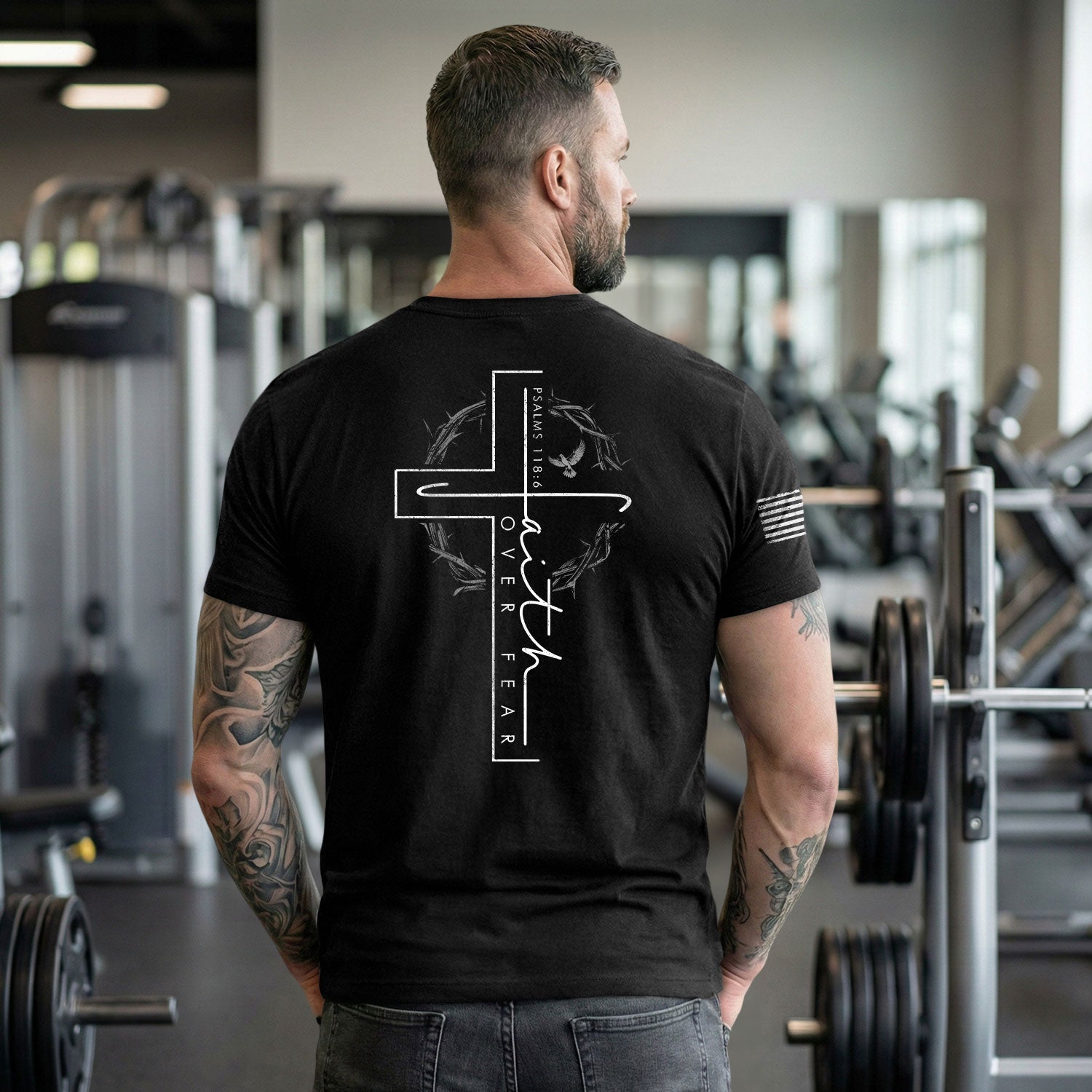 Christian Shirts for Men - Faith Over Fear Cross Crown of Thorns Psalm 118:6 Christian, Christian Tee Shirts - Rust Field Wear