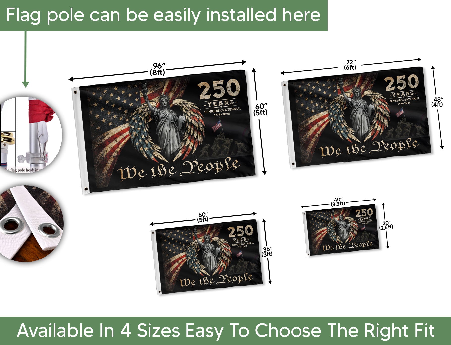 USA 250th Anniversary Flag 1776-2026 American Flag We The People Statue of Liberty Patriotic