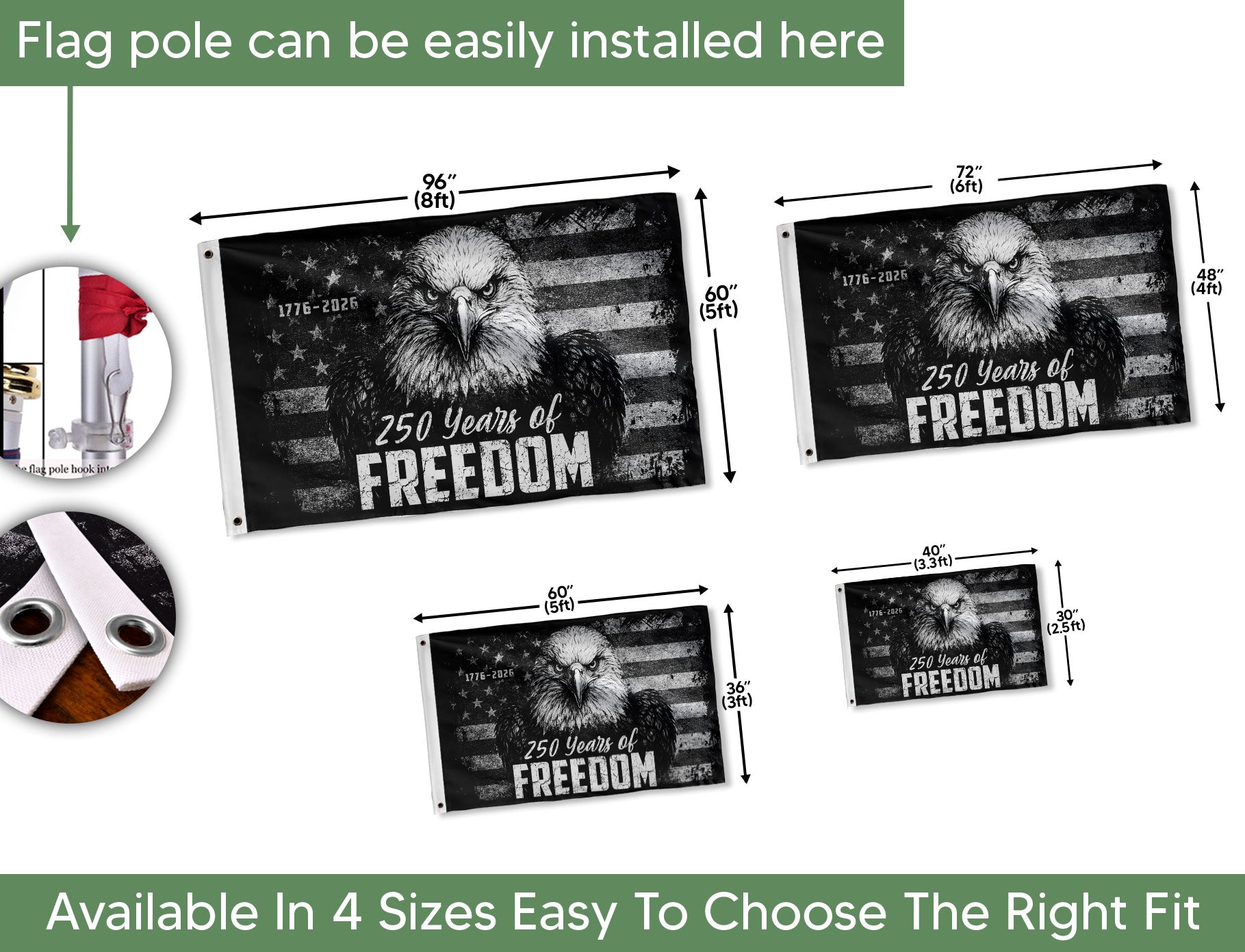 USA 250th Anniversary 250 Years of Freedom Flag 1776-2026 American Eagle