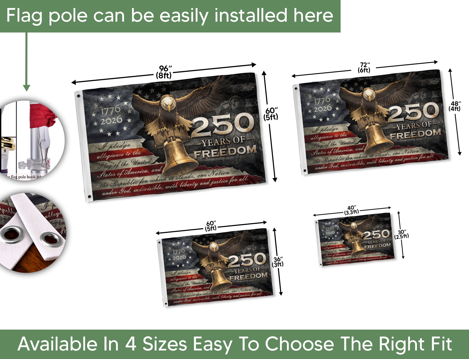 250 Years of Freedom Double-Sided House Flag 1776–2026 – Patriotic American Décor