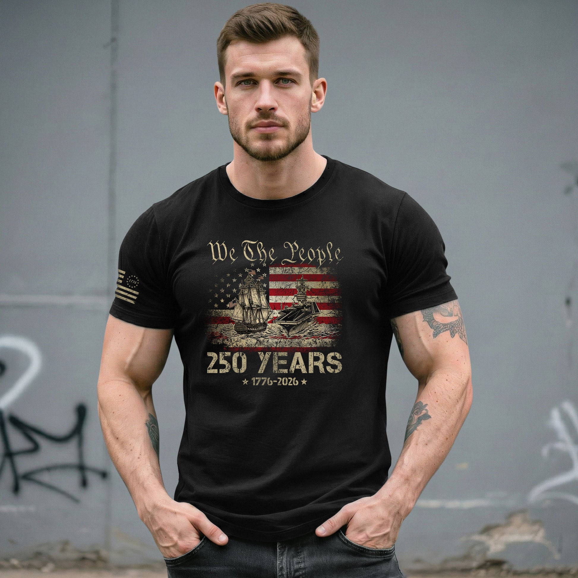USA 250th Anniversary Shirt 250 Years 1776-2026 We The People Navy Battleship Patriotic - Rust Field Wear