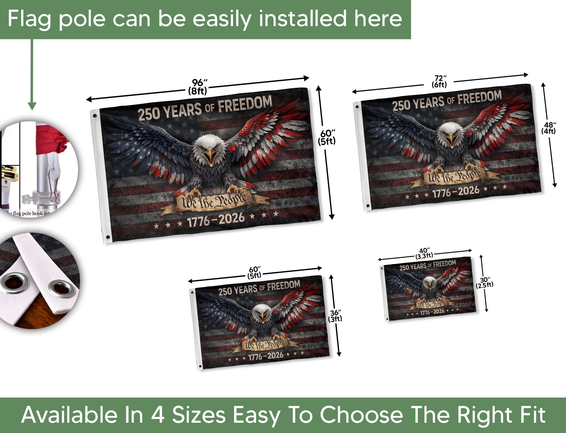 USA 250th Anniversary Flag 1776-2026 Double-Sided Patriotic 250 Years of Freedom We The People Semiquincentennial
