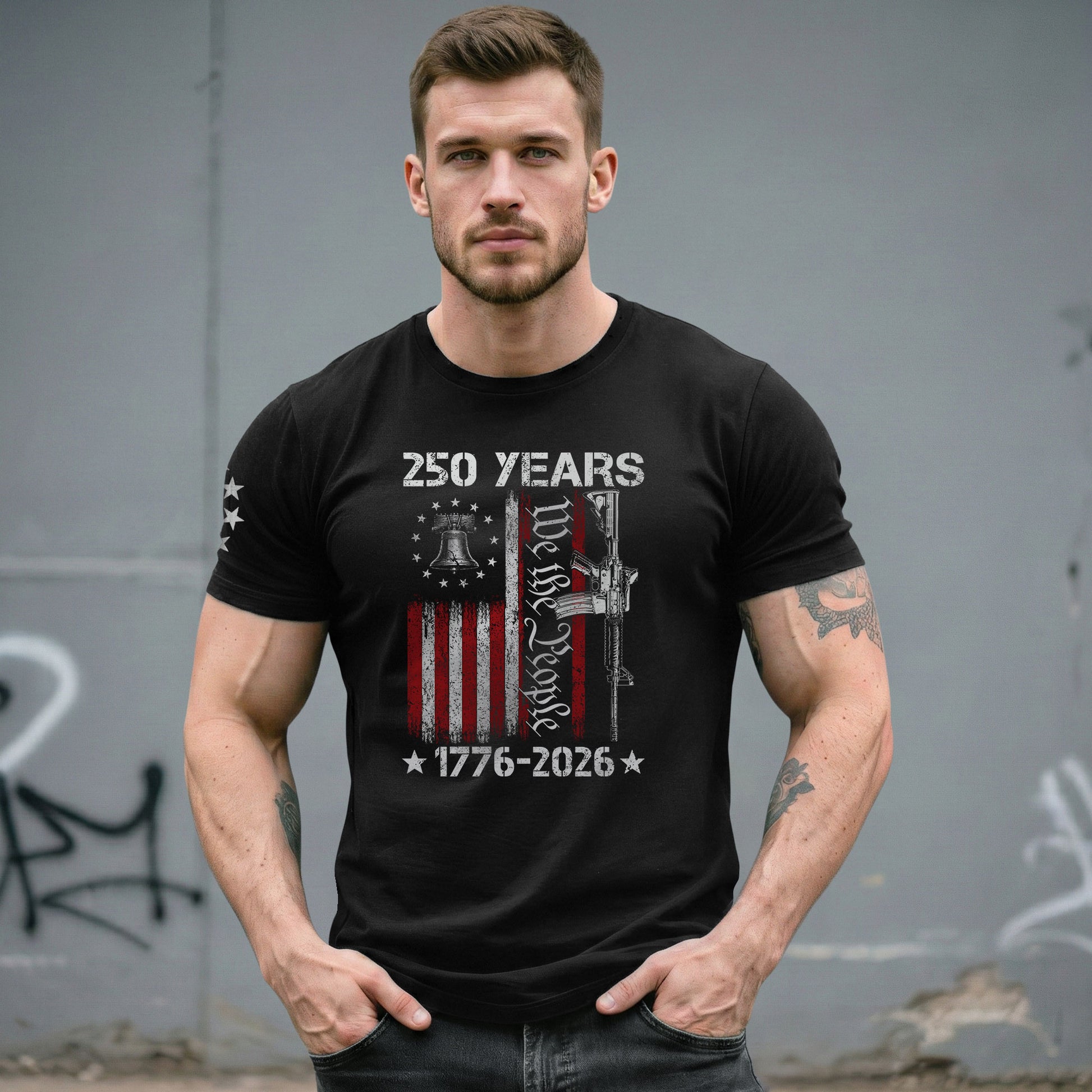 We The People 250th Anniversary T-Shirt 250 Years 1776-2026 Liberty Bell Rifle Patriotic - Rust Field Wear