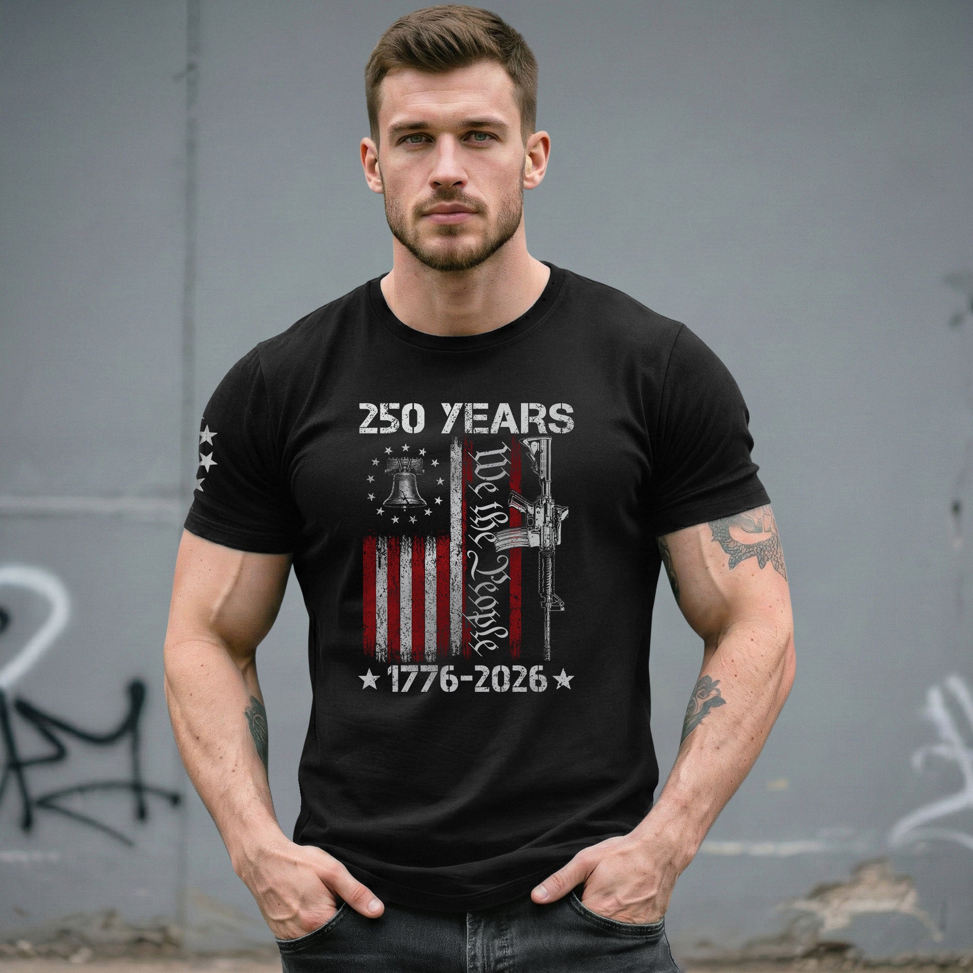 We The People 250th Anniversary T-Shirt 250 Years 1776-2026 Liberty Bell Rifle Patriotic - Rust Field Wear