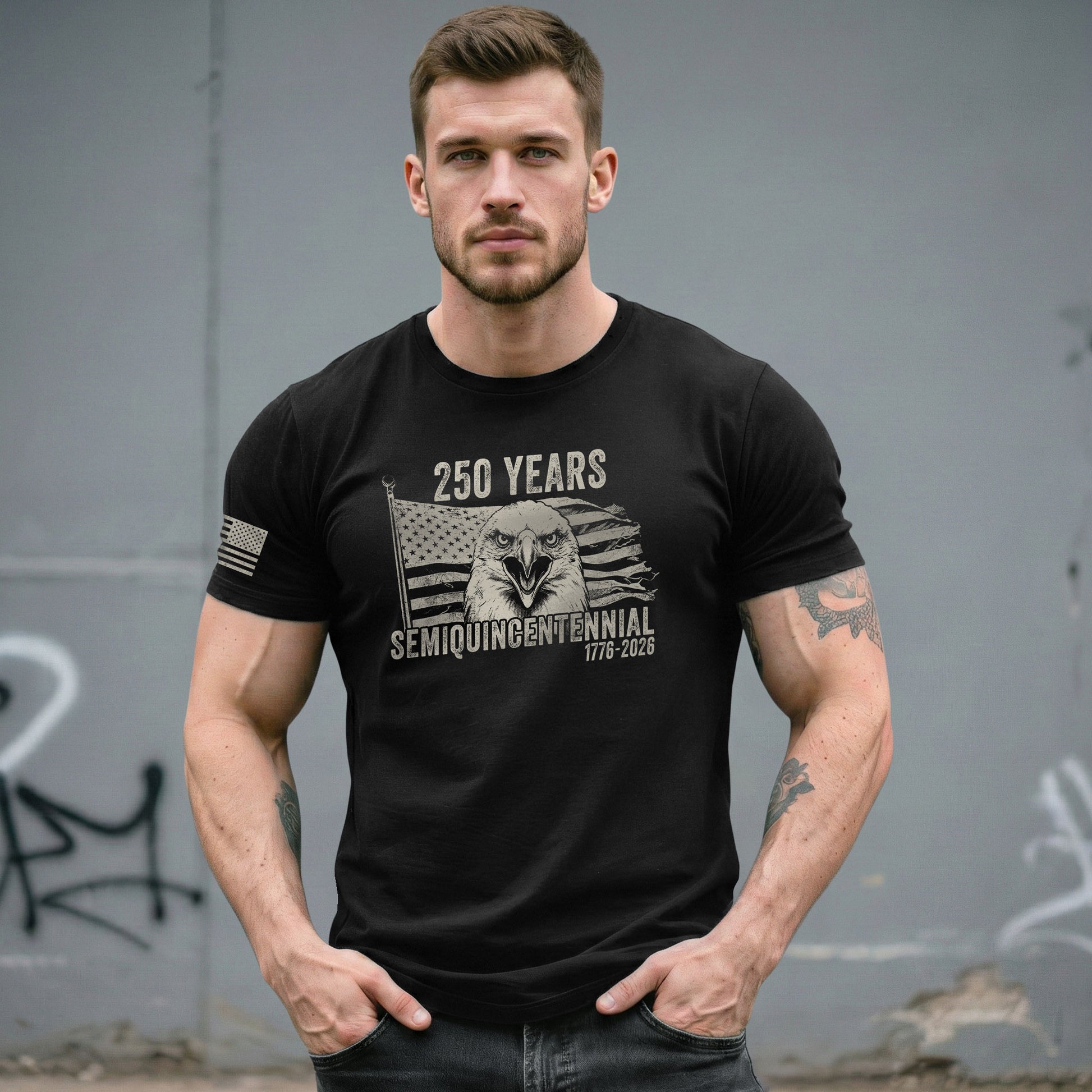American Heritage 250th Anniversary T-Shirt - USA 250 Years 1776-2026 Patriotic Eagle & Flag Men’s Tee - Rust Field Wear