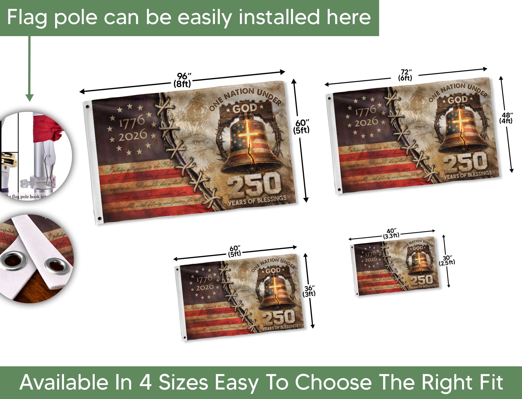 USA 250th Christian Flag 1776–2026 Patriotic Faith Outdoor Decor - Rust Field Wear