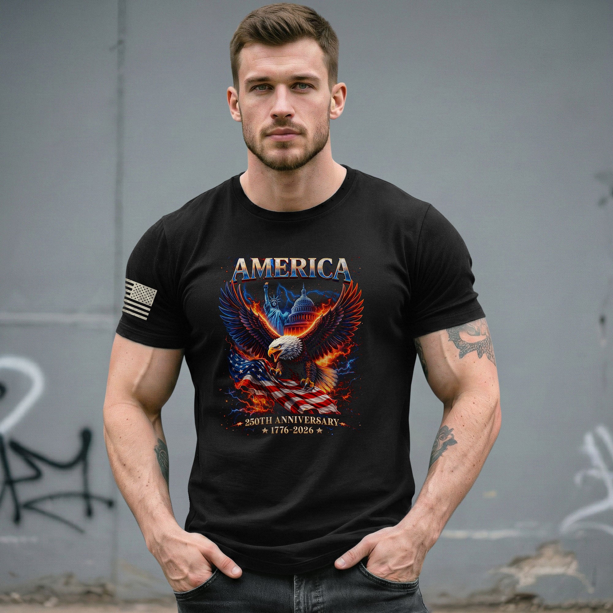 250 Year American Anniversary Shirt - Freedom Eagle Bootleg Graphic Tee - Rust Field Wear