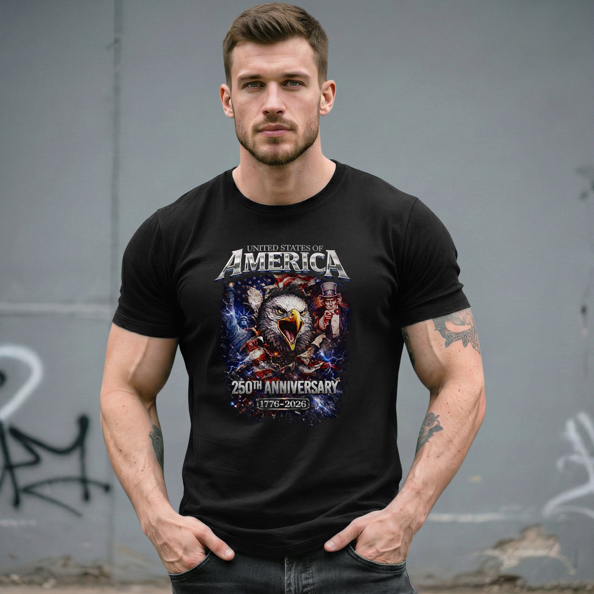 United States of 250 Years America Anniversary1776–2026 – Patriotic Tribute Graphic Tee - Rust Field Wear