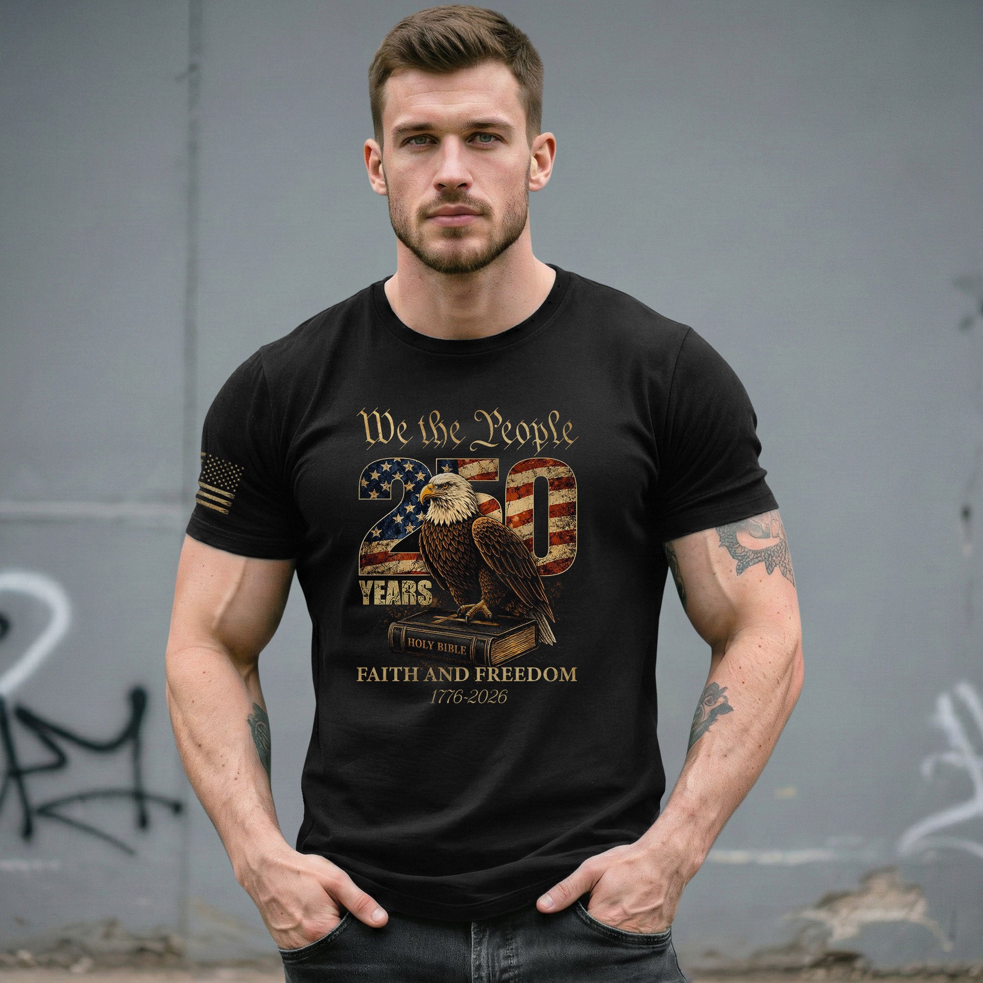Faith and Freedom 250 Years Celebration Shirt - Patriotic We the People Eagle & Holy Bible Graphic Tee - Rust Field Wear
