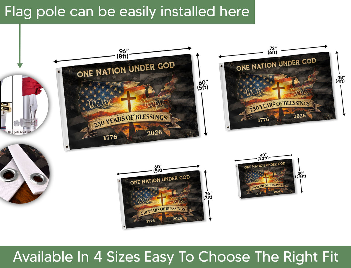 Christian Patriotic One Nation Under God USA 250th Birthday Flag - Rust Field Wear