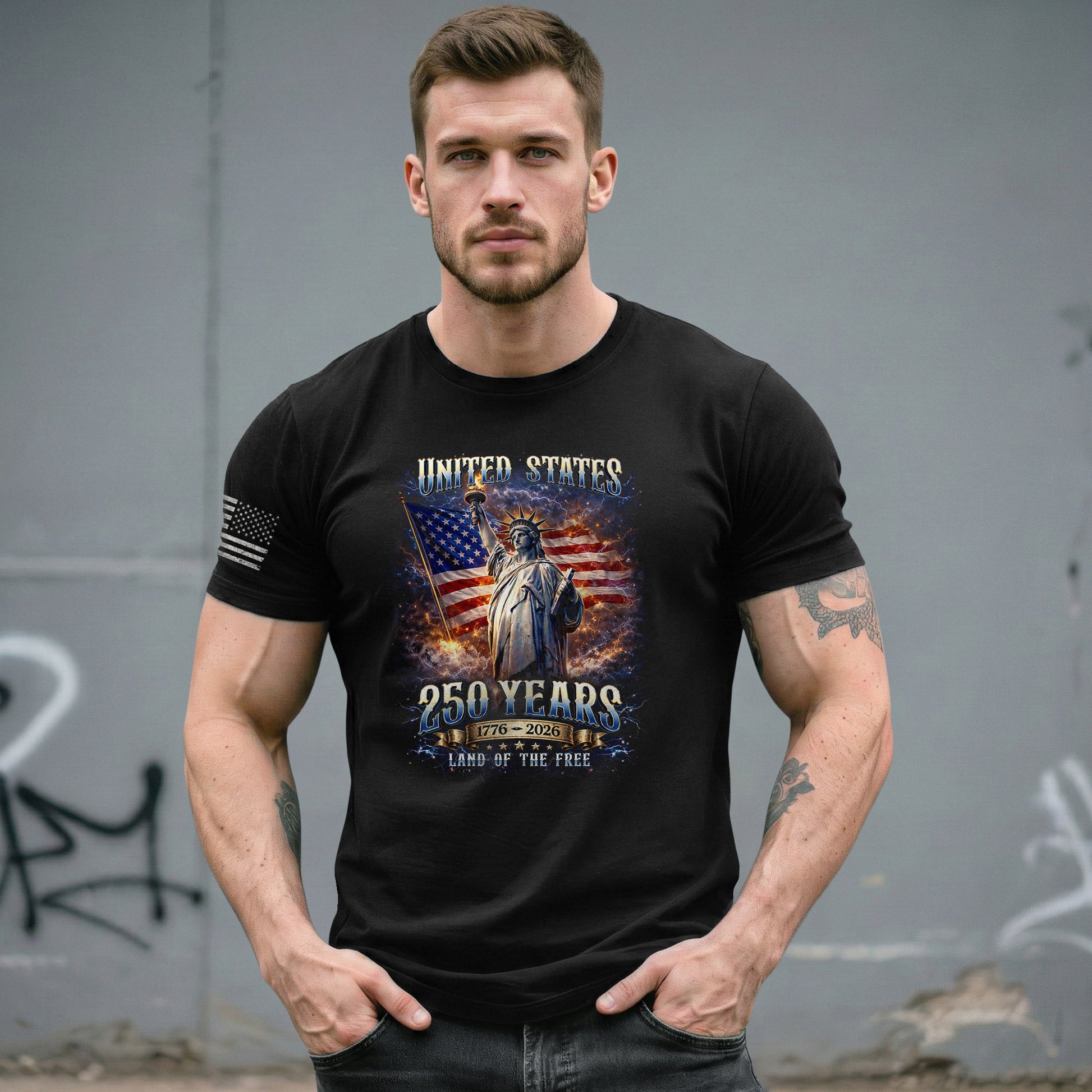 Statue of Liberty 250th Anniversary Bootleg Shirt - 1776-2026 USA 250 Years Tee, Retro Patriotic Lightning Graphic Apparel - Rust Field Wear