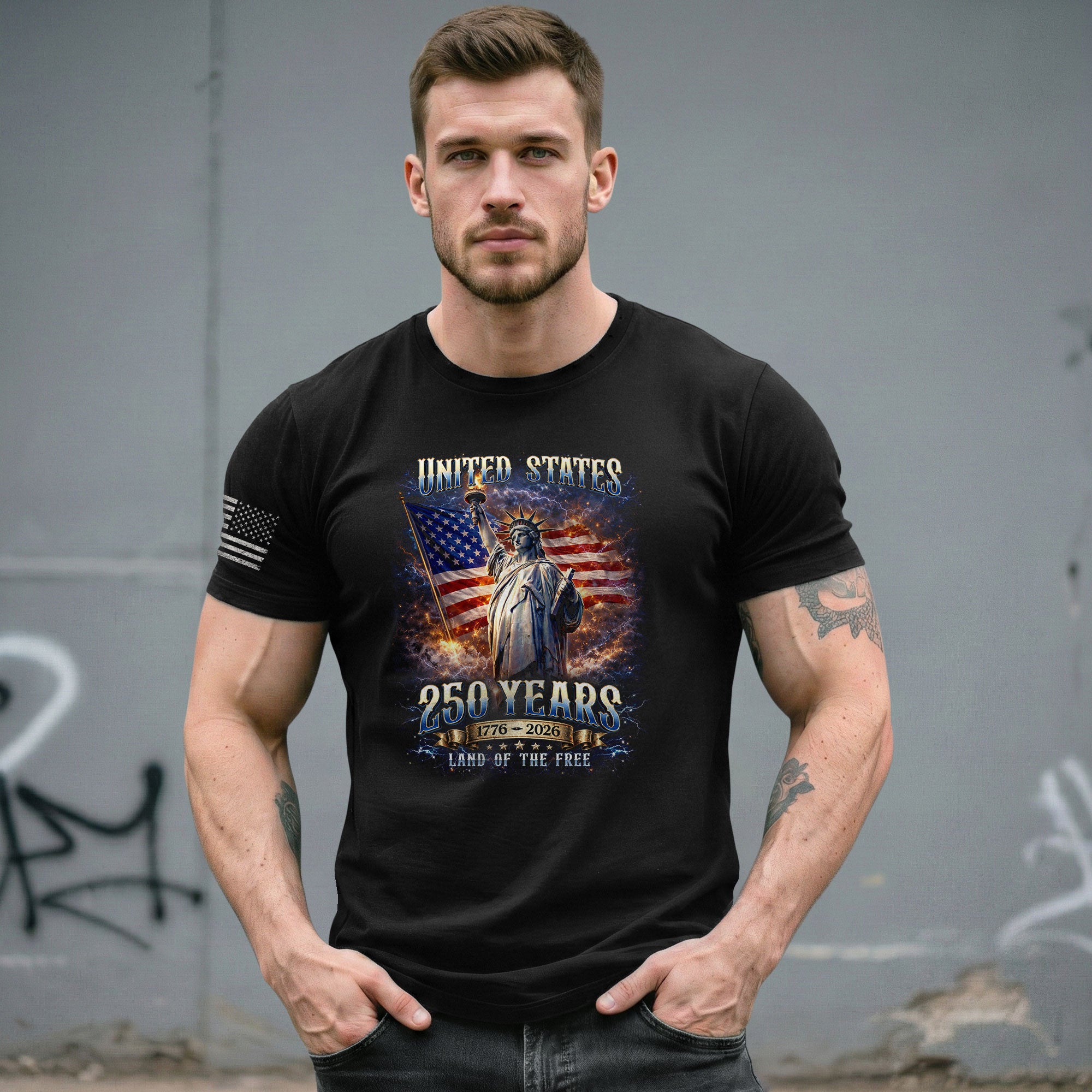 Statue of Liberty 250th Anniversary Bootleg Shirt - 1776-2026 USA 250 Years Tee, Retro Patriotic Lightning Graphic Apparel - Rust Field Wear