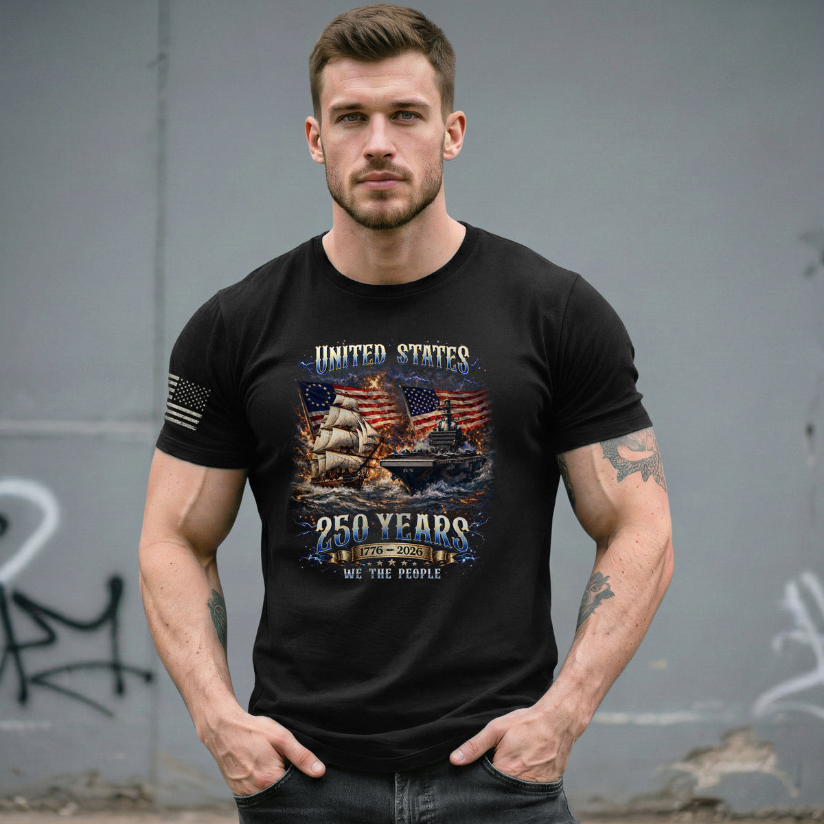 1776-2026 250th Anniversary Flag T-Shirt - 250 Years United States Navy Bootleg Tee, America 250th Birthday Freedom Apparel - Rust Field Wear