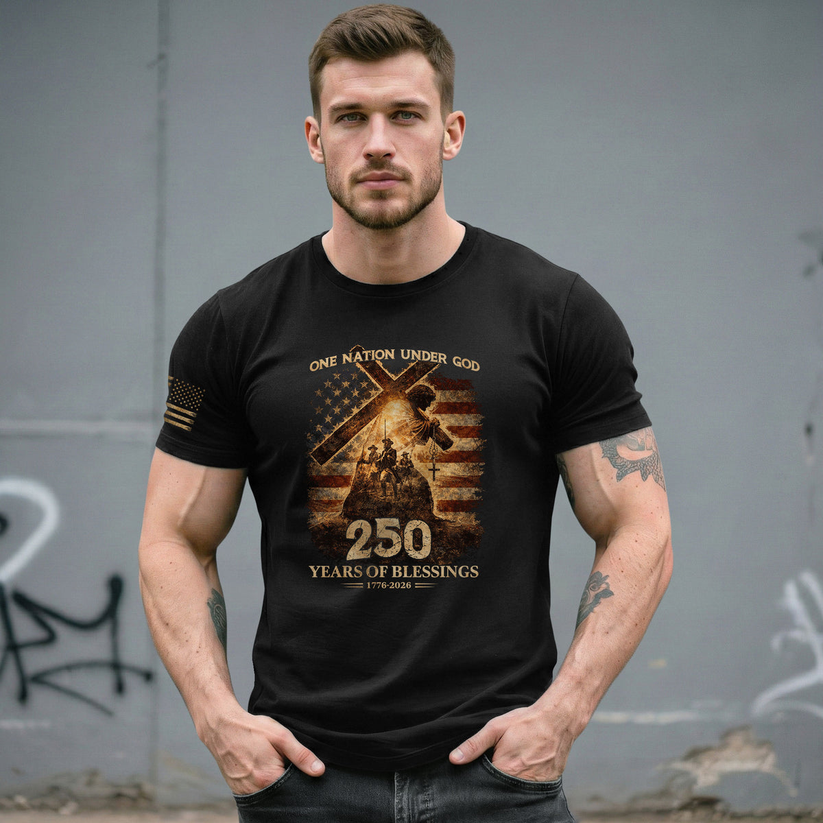 USA 250th Anniversary Shirt – 1776-2026 One Nation Under God 250 Years of Blessings Patriotic Christian Tee - Rust Field Wear