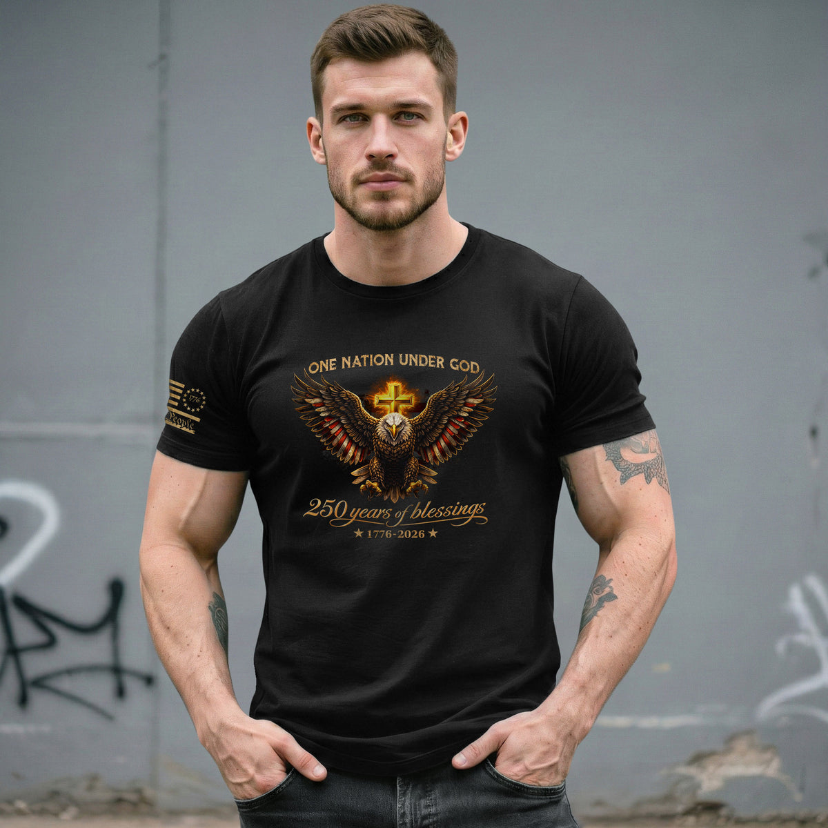 USA 250th Anniversary Eagle Shirt – 1776-2026 One Nation Under God 250 Years of Blessings Christian Patriotic Tee - Rust Field Wear