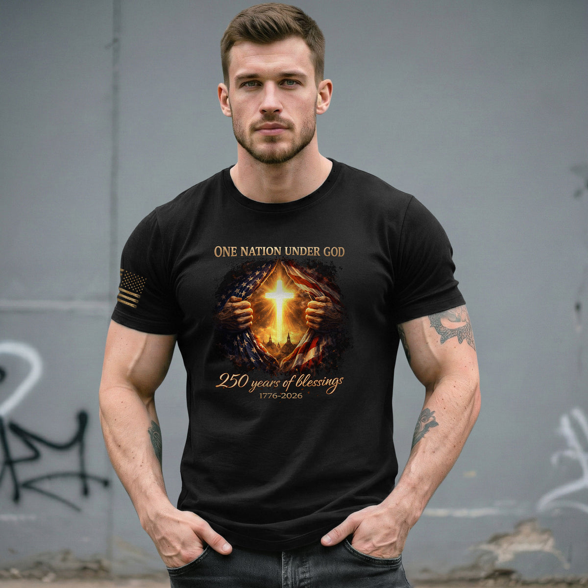 America 250th Anniversary Christian Cross Shirt – 1776-2026 One Nation Under God 250 Years of Blessings Tee - Rust Field Wear
