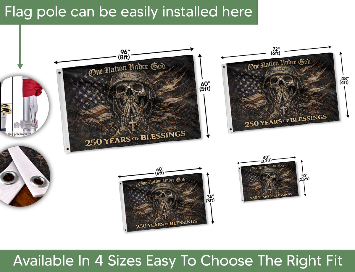 250 Years America Anniversary 1776-2026 Double-Sided Tactical Flag – Spartan Warrior Skull Cross Patriotic House Banner - Rust Field Wear