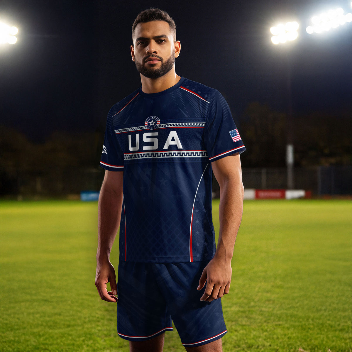 USA Soccer Jersey Navy Patriotic Eagle Graphic Athletic T-Shirt for Soccer Fans - Rust Field Wear