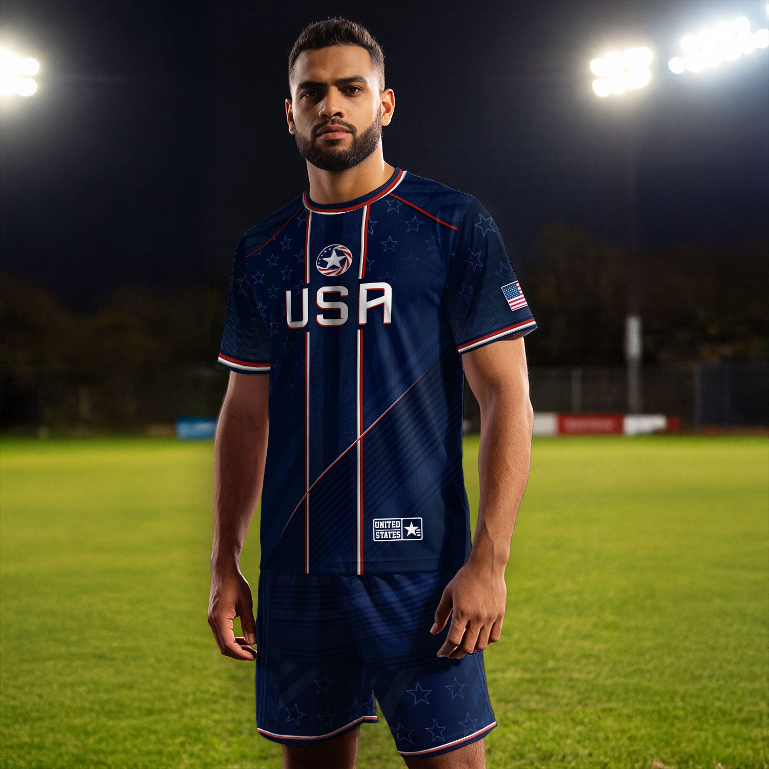 Navy USA Soccer Jersey American Flag Eagle Design Patriot Soccer Shirt for Men Women