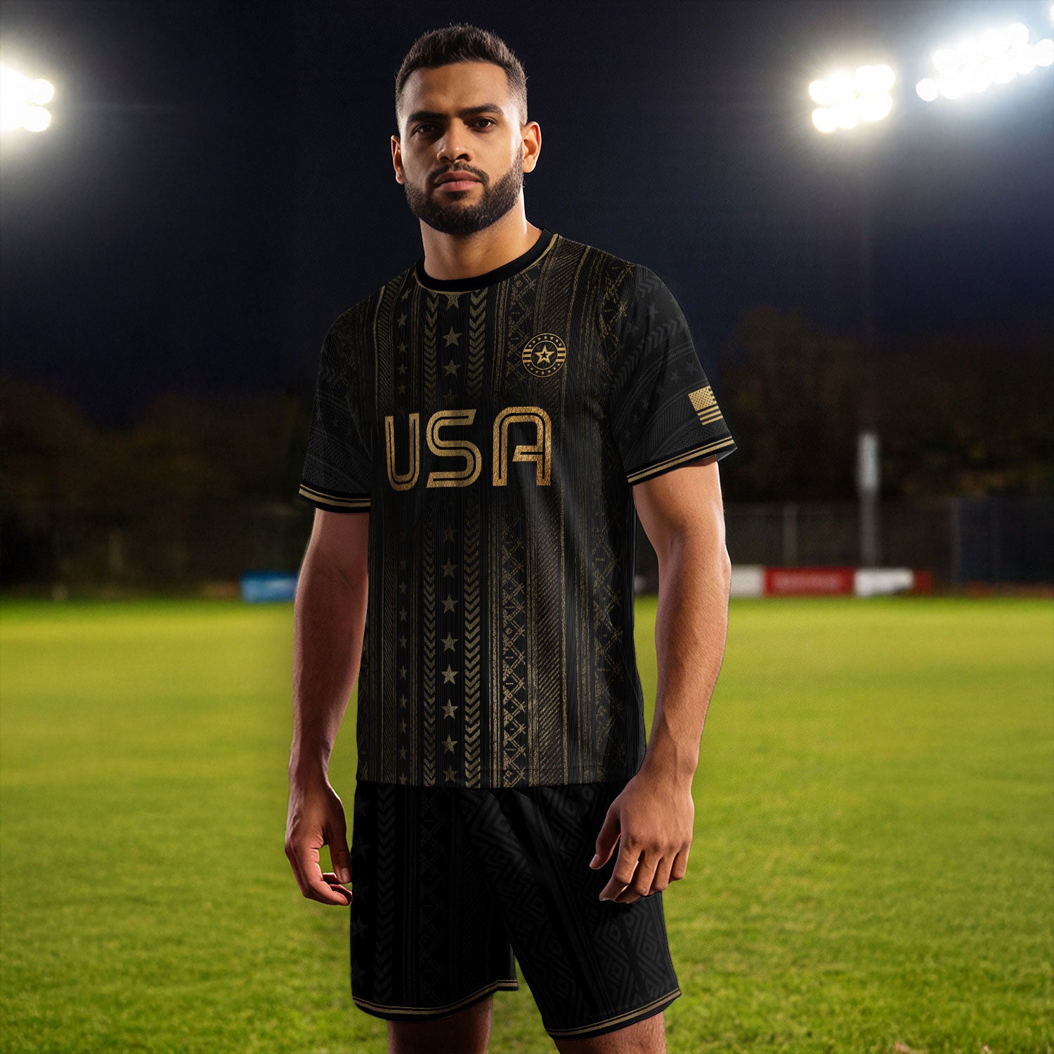 Black USA Soccer Shirt Golden Eagle Emblem United States National Team Fan Jersey Gift Tee