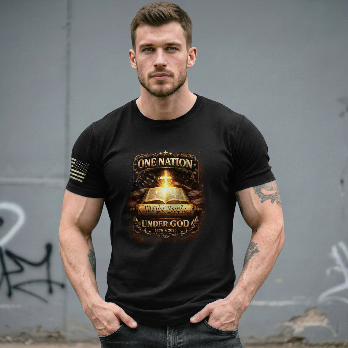 1776-2026 America 250th Anniversary T-Shirt – We The People Bible & Flag One Nation Under God 250 Years of Faith Patriotic Bootleg Tee - Rust Field Wear