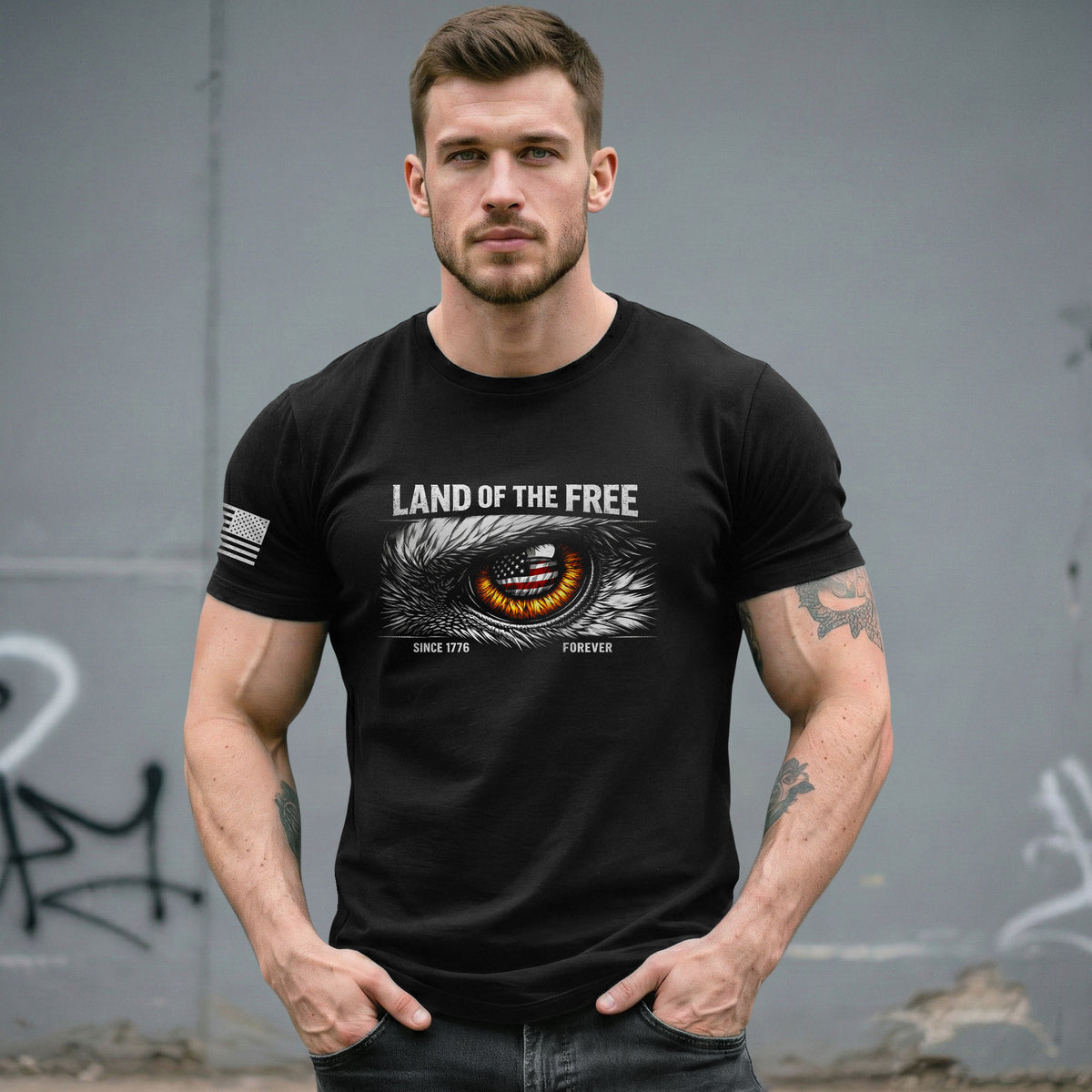 250 Years of Freedom 1776-2026 Patriotic T-Shirt – Eagle Eye & American Flag USA Mens Shirt - Rust Field Wear