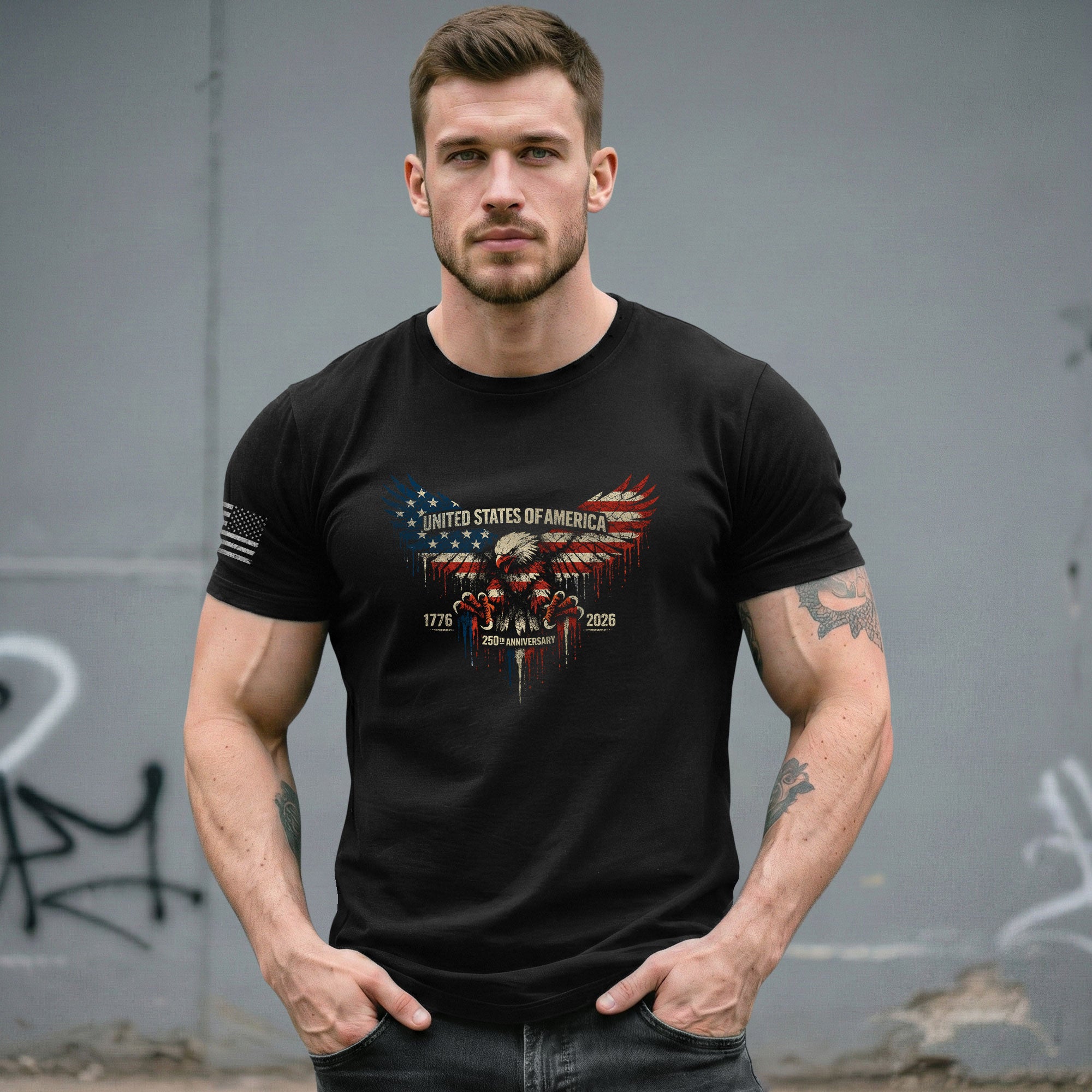 America 250th Anniversary 1776-2026 T-Shirt – USA Flag & Eagle Patriotic 250 Years of Freedom Tee - Rust Field Wear