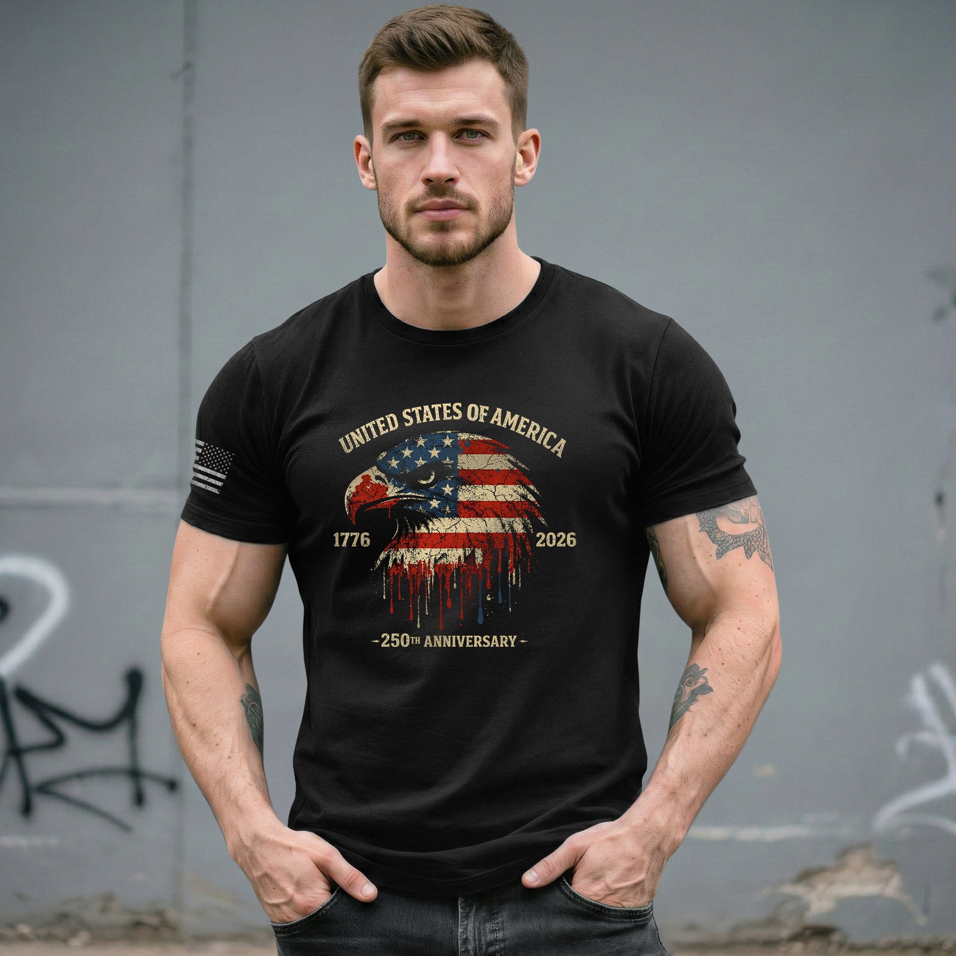United States 250th Birthday 1776-2026 T-Shirt – USA Flag & Eagle Patriotic 250th Anniversary Graphic Tee - Rust Field Wear