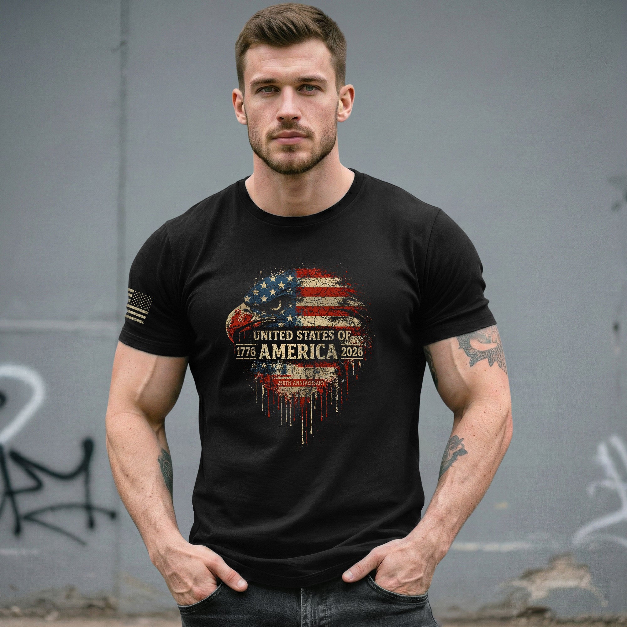 United States 250th Birthday 1776-2026 T-Shirt – USA Flag & Eagle Freedom Patriotic Anniversary Tee - Rust Field Wear