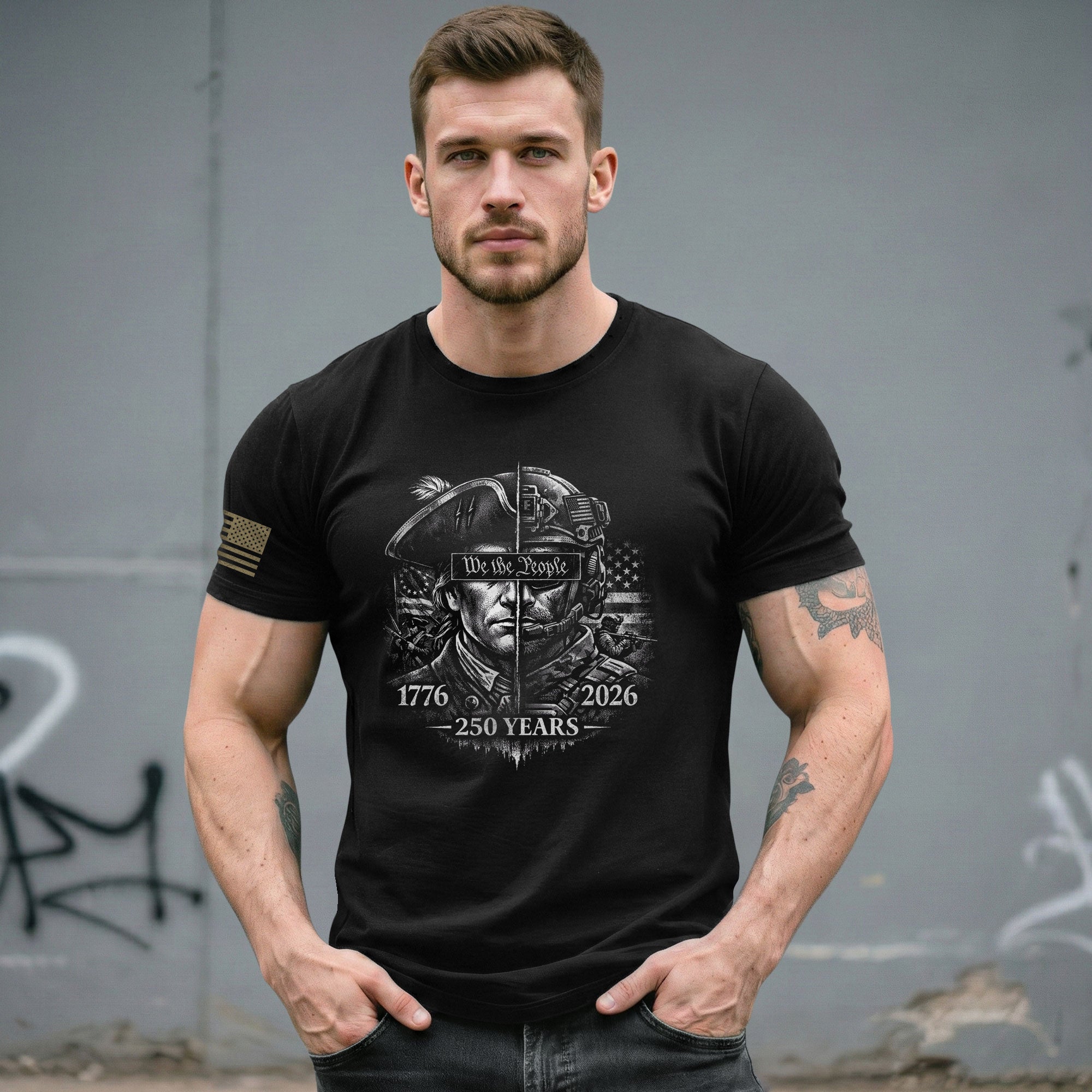 USA 250th Anniversary 1776-2026 T-Shirt – Revolutionary & Modern Soldier We The People Men's Shirt - Rust Field Wear