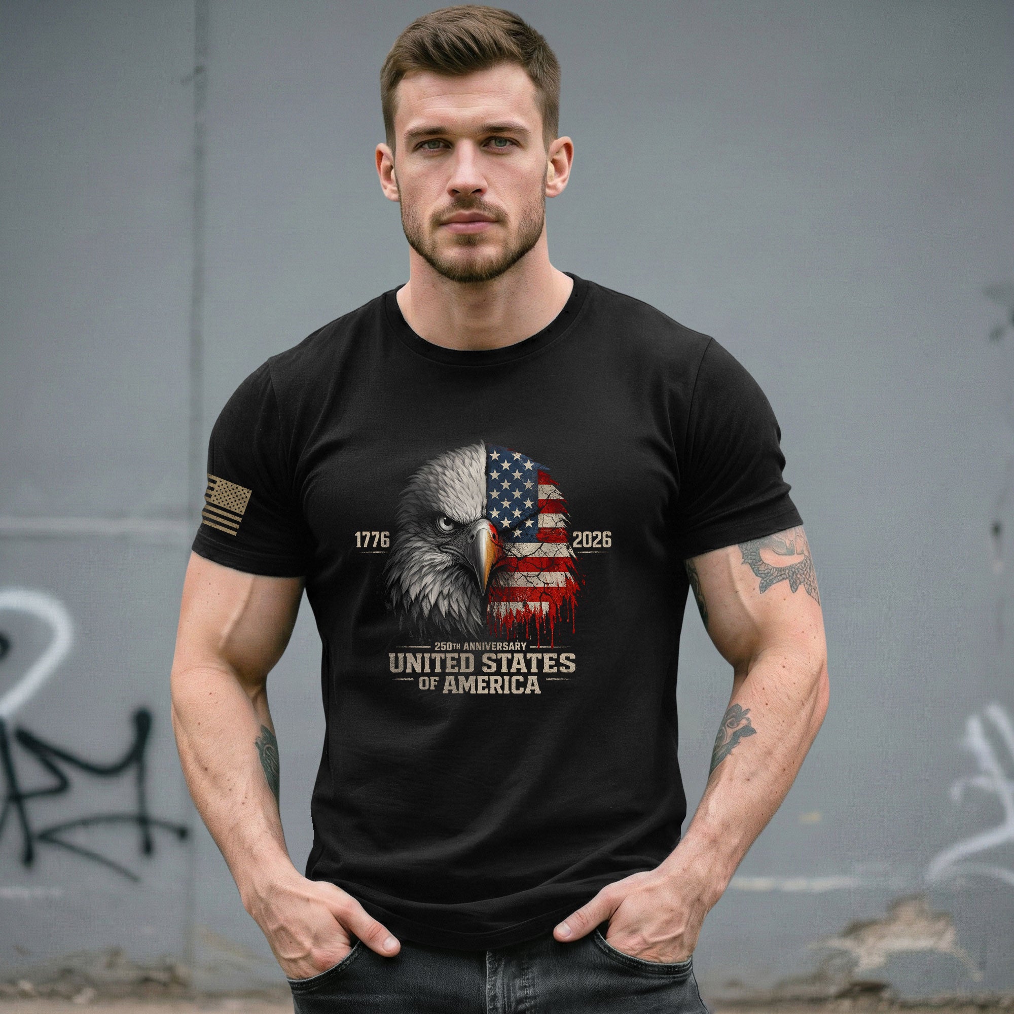 United States 250th Anniversary 1776-2026 T-Shirt – USA Flag & Eagle Distressed 250 Years Patriotic Tee - Rust Field Wear