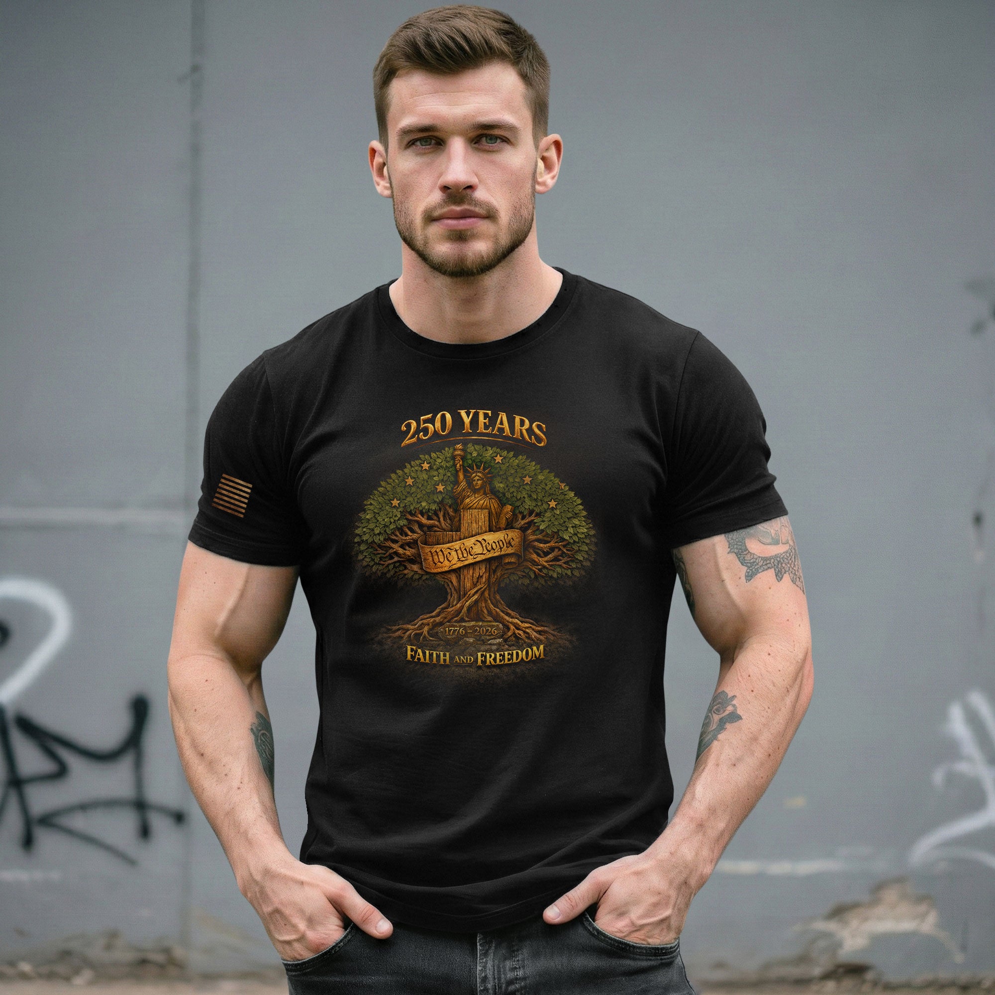 America 250th Anniversary T-Shirt 1776-2026 – Statue of Liberty & Cross Christian Tee - Rust Field Wear
