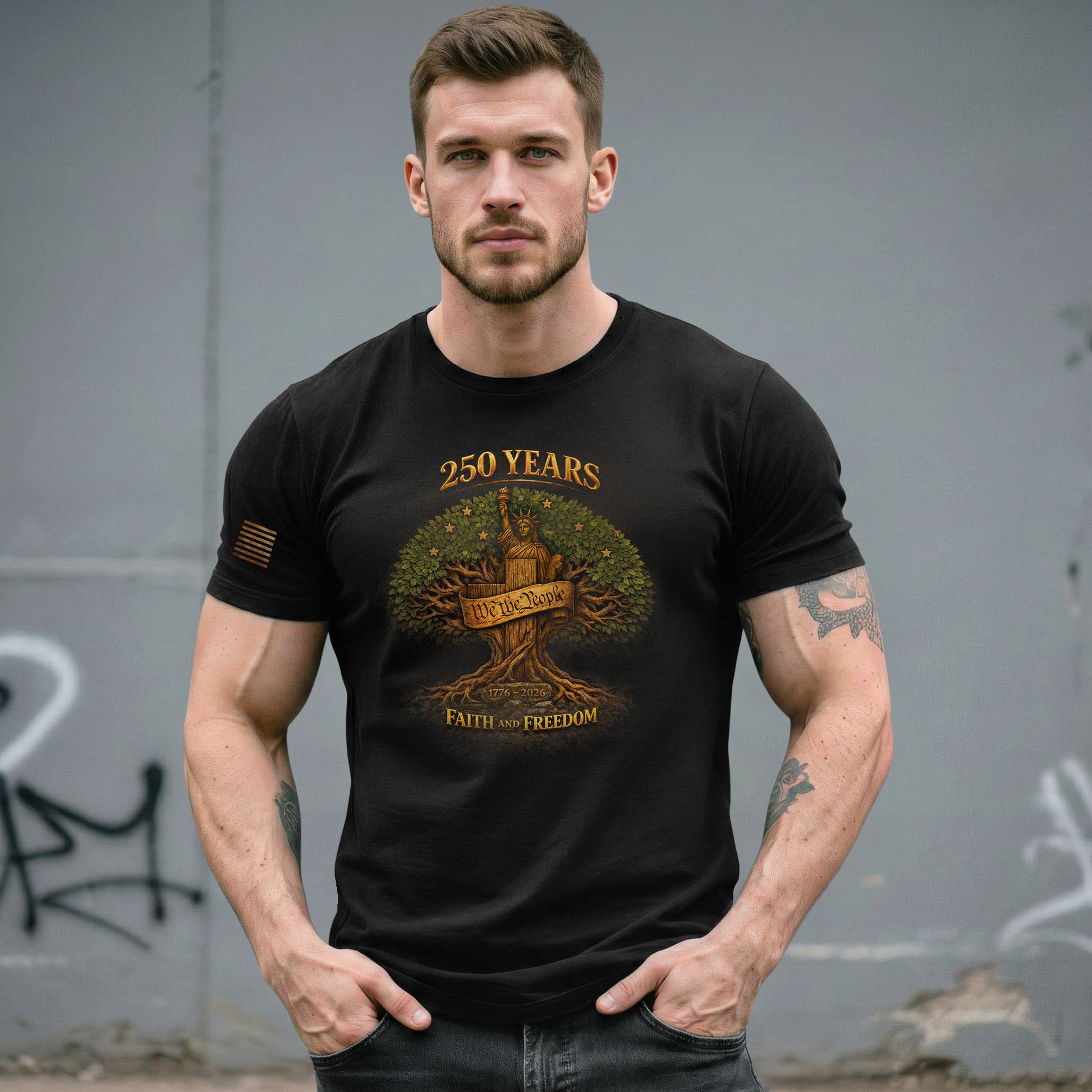 America 250th Anniversary T-Shirt 1776-2026 – Statue of Liberty & Cross Christian Tee - Rust Field Wear