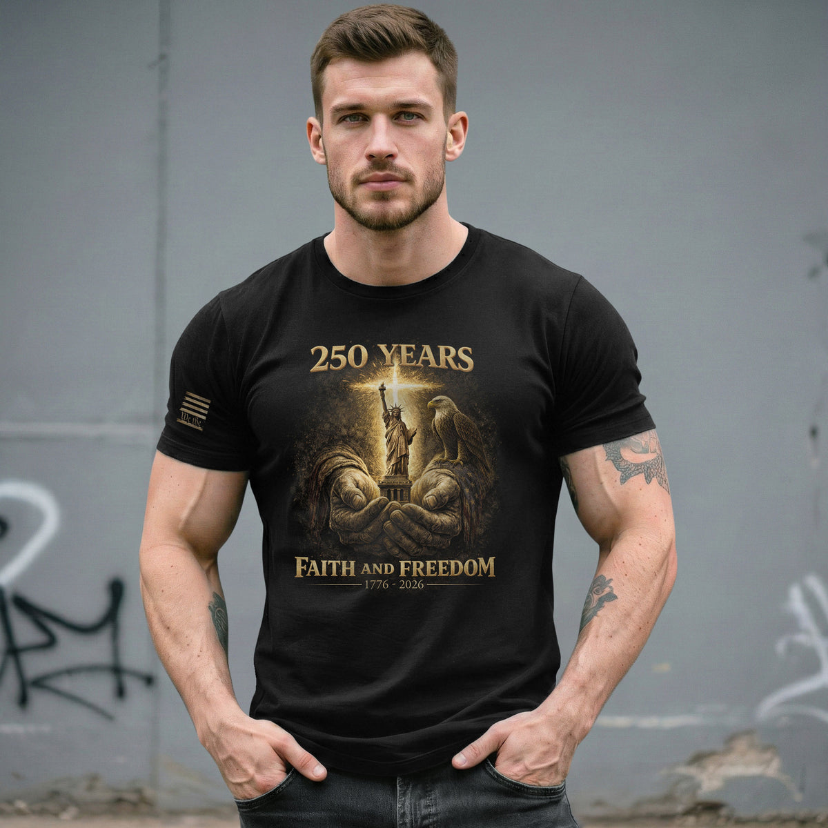 America 250th Anniversary T-Shirt 1776-2026 – God’s Hands, Liberty & Eagle Christian Tee - Rust Field Wear